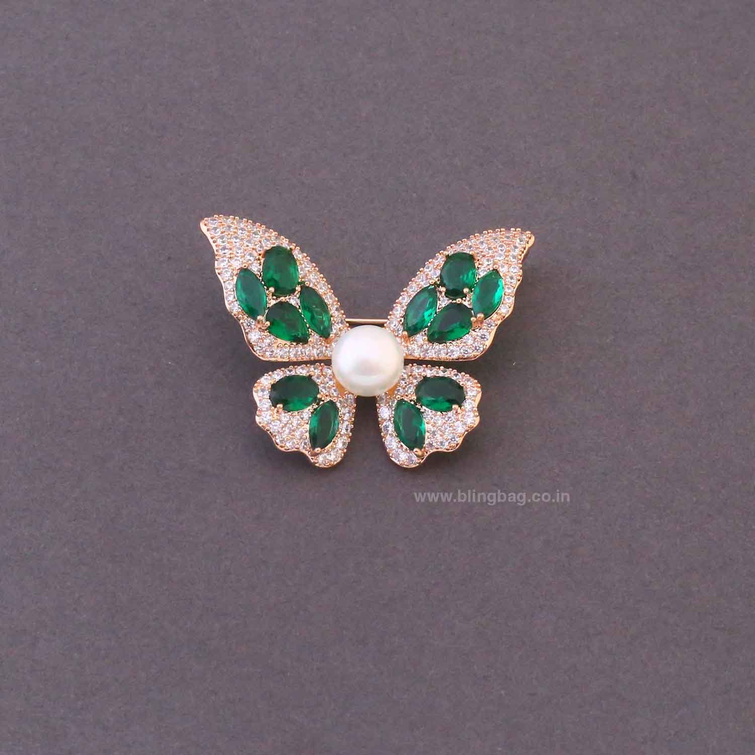 Emerald Rosy Butterfly Brooch - Image 3