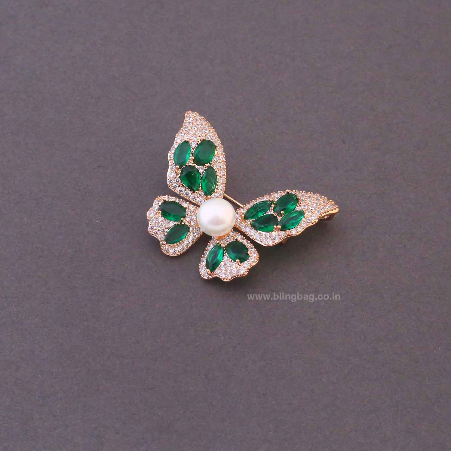 Emerald Rosy Butterfly Brooch - Image 4