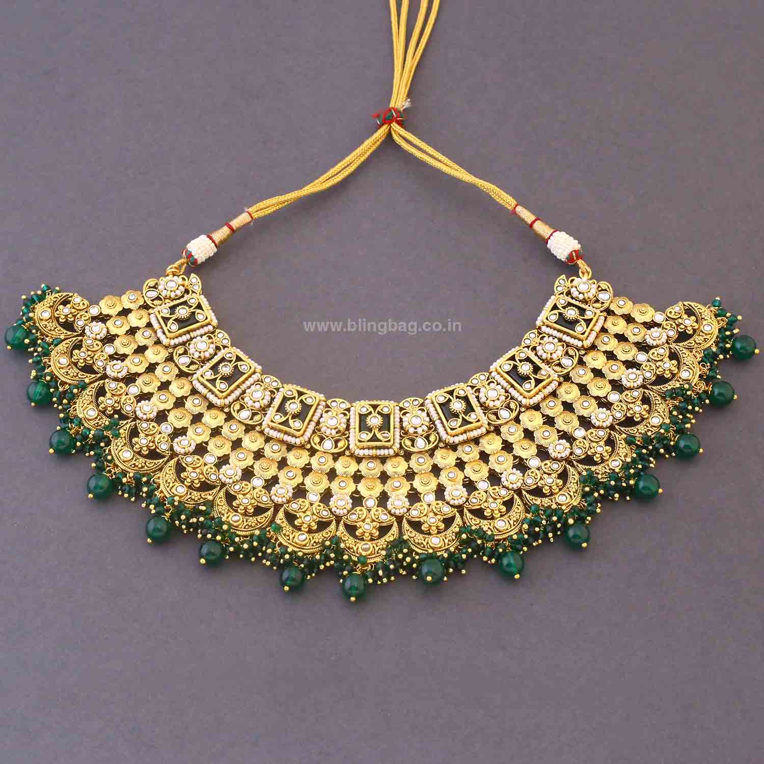 Emerald Sannidhi Kundan Bridal Jewellery Set - Image 3