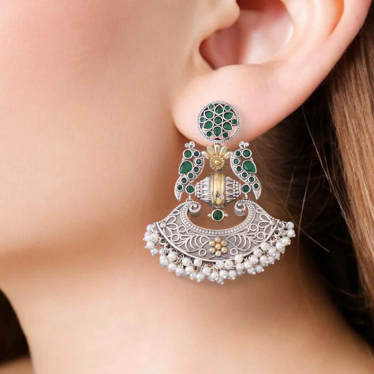 Emerald Sarasti Oxidised Chandbalis - Image 2