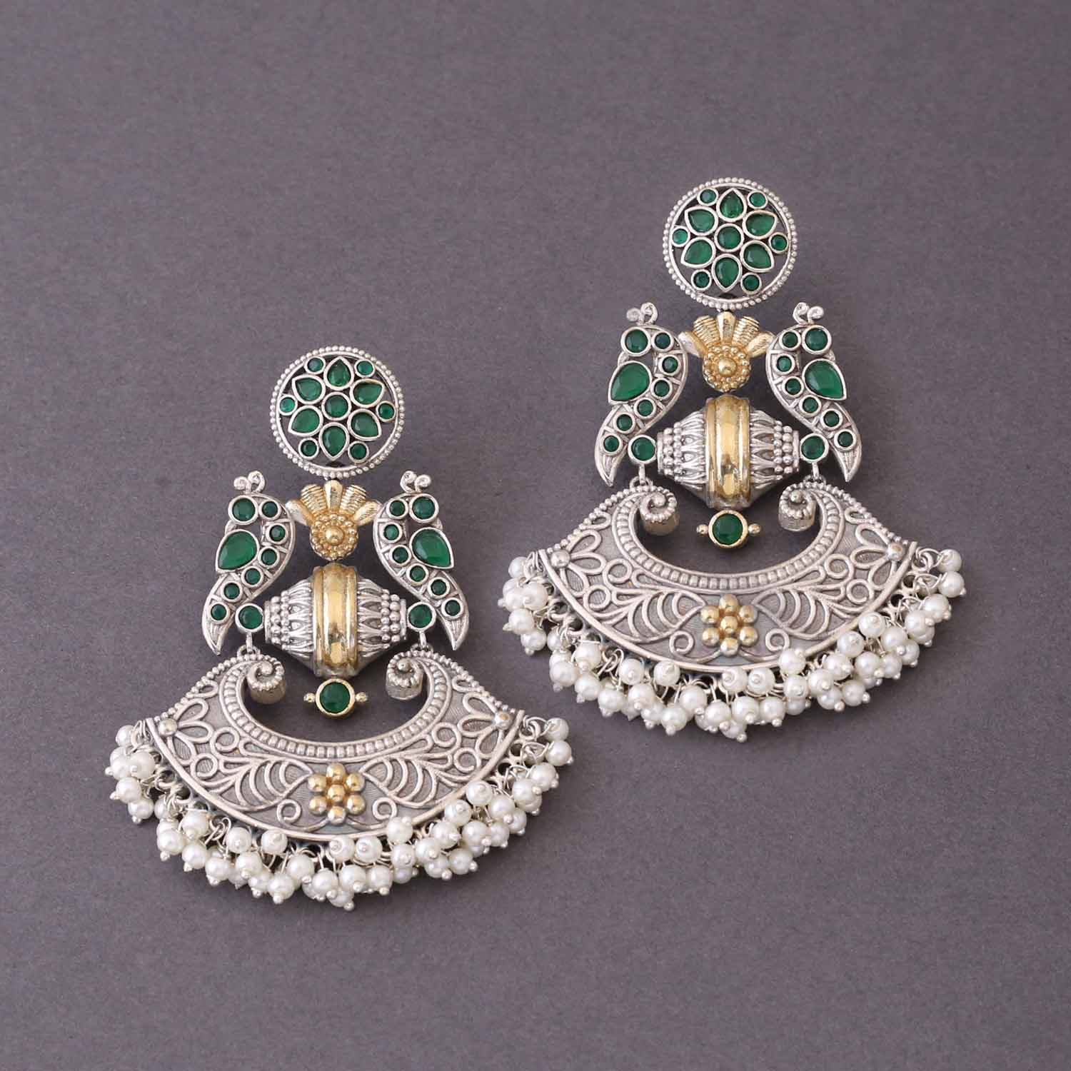 Emerald Sarasti Oxidised Chandbalis - Image 3