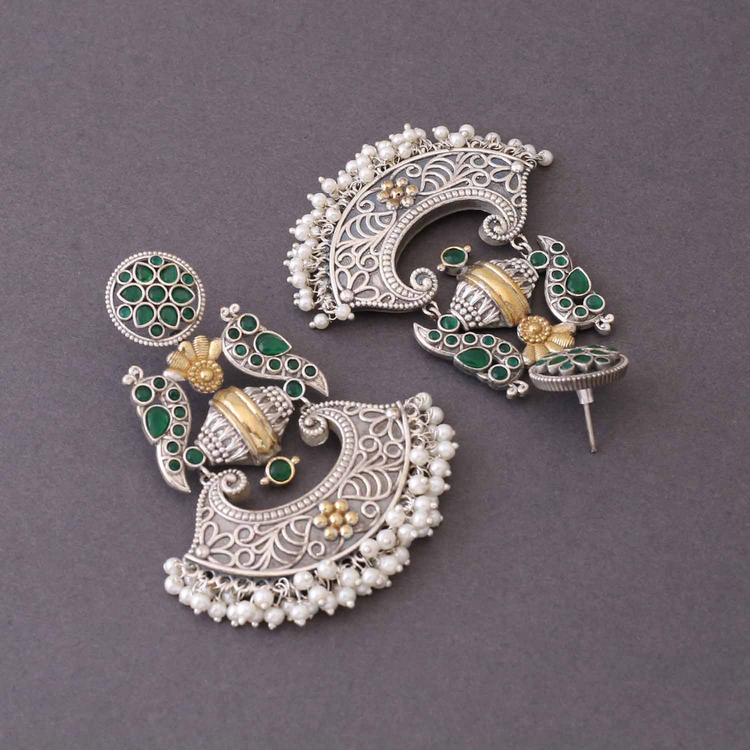 Emerald Sarasti Oxidised Chandbalis - Image 4