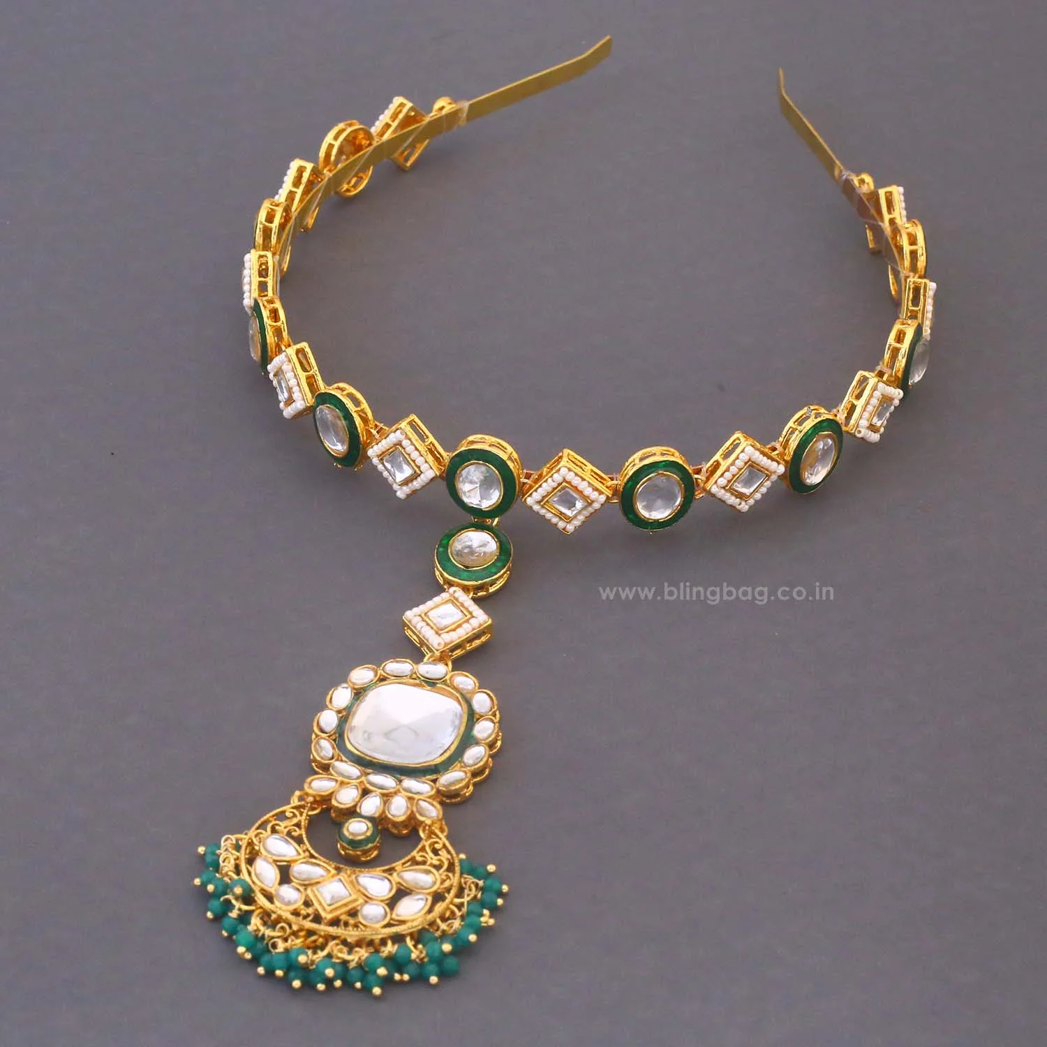 Emerald Sarita Hairband With Tikka - Image 3