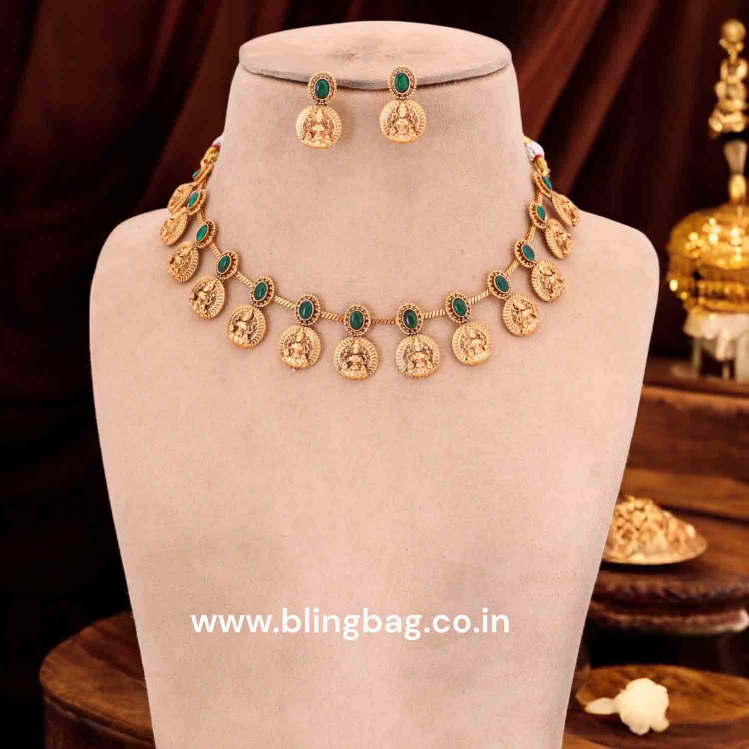 Emerald Sarvajna Temple Jewellery Set- New Arrival - Image 2