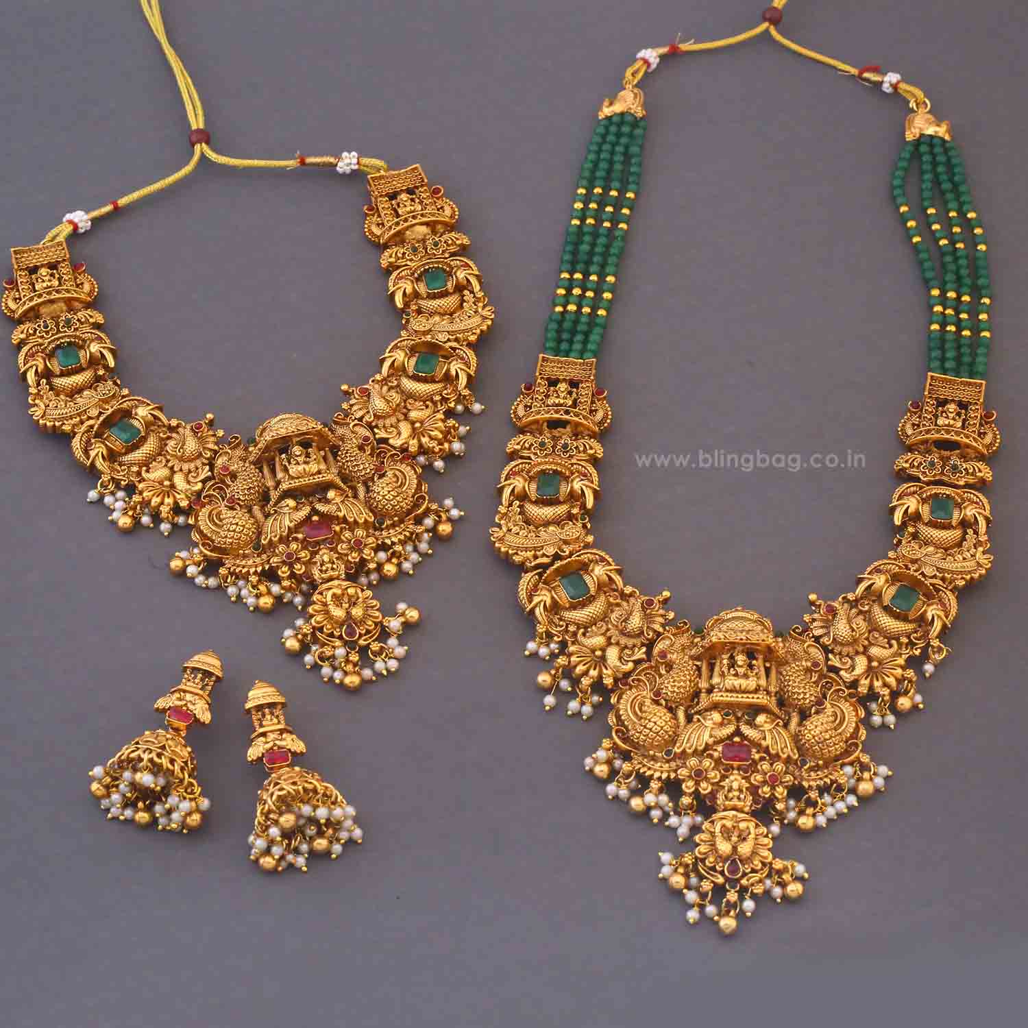 Emerald Savitriya Bridal Temple Jewellery Set - New Arrival - Image 5