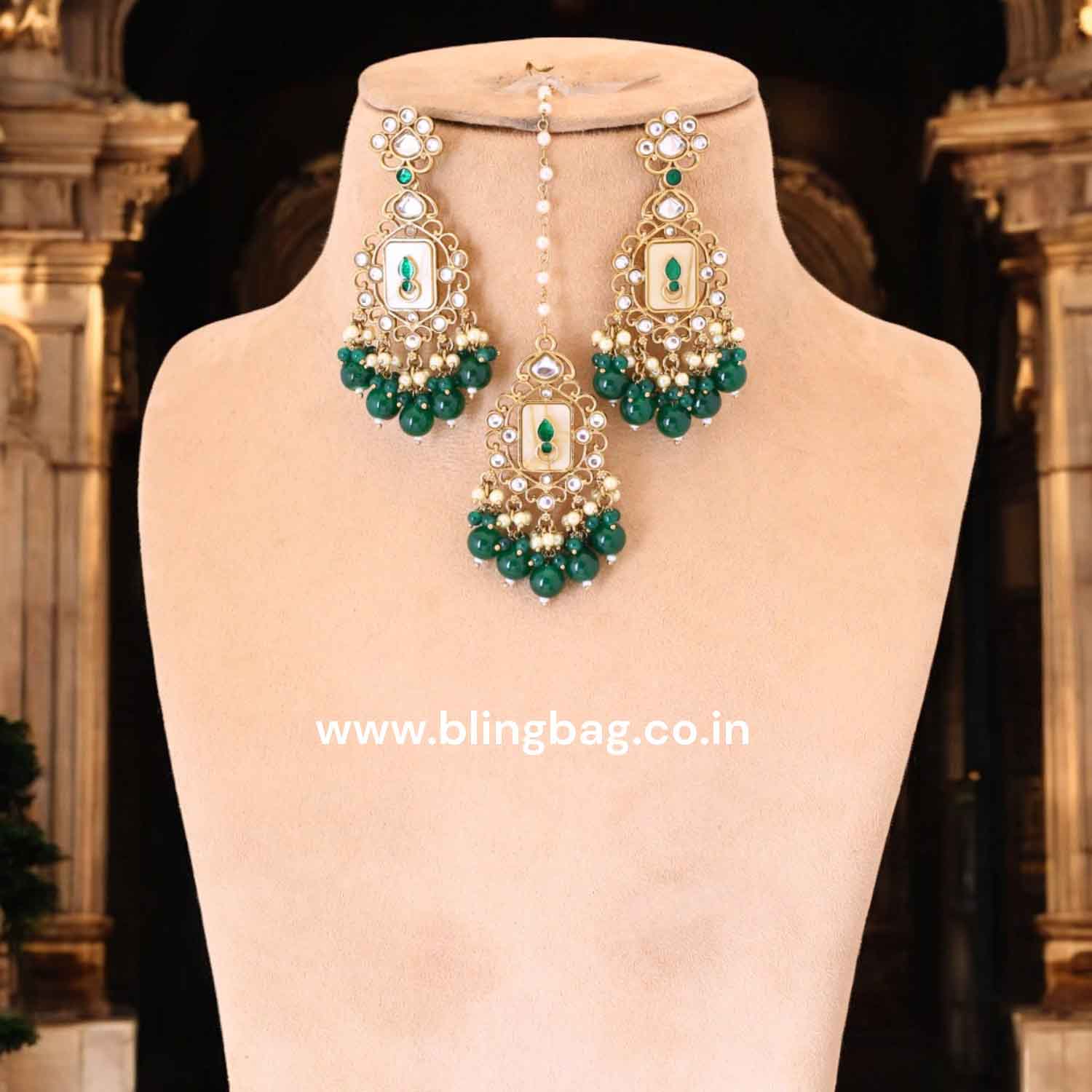 Emerald Sharuni Kundan Jewellery Set - Image 3