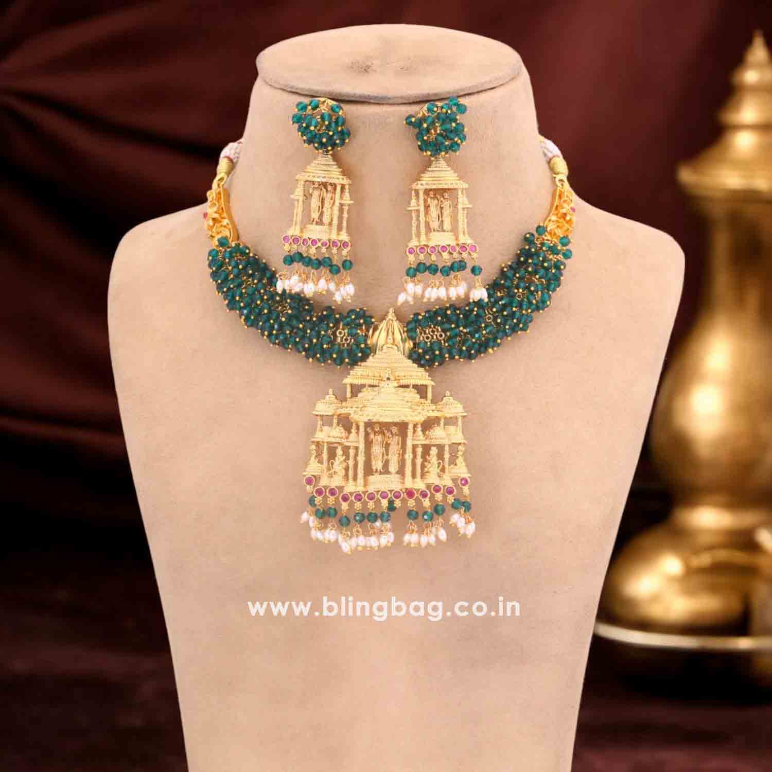 Emerald Sharvya 3D Temple Jewellery Set - New Arrival - Image 2