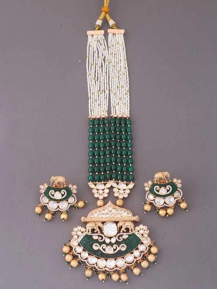 Emerald Shrizal Kundan Jewellery Set - Image 3