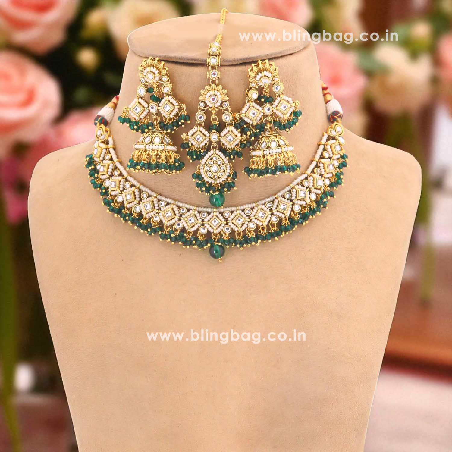Emerald Simran Kundan Jewellery Set - Image 3
