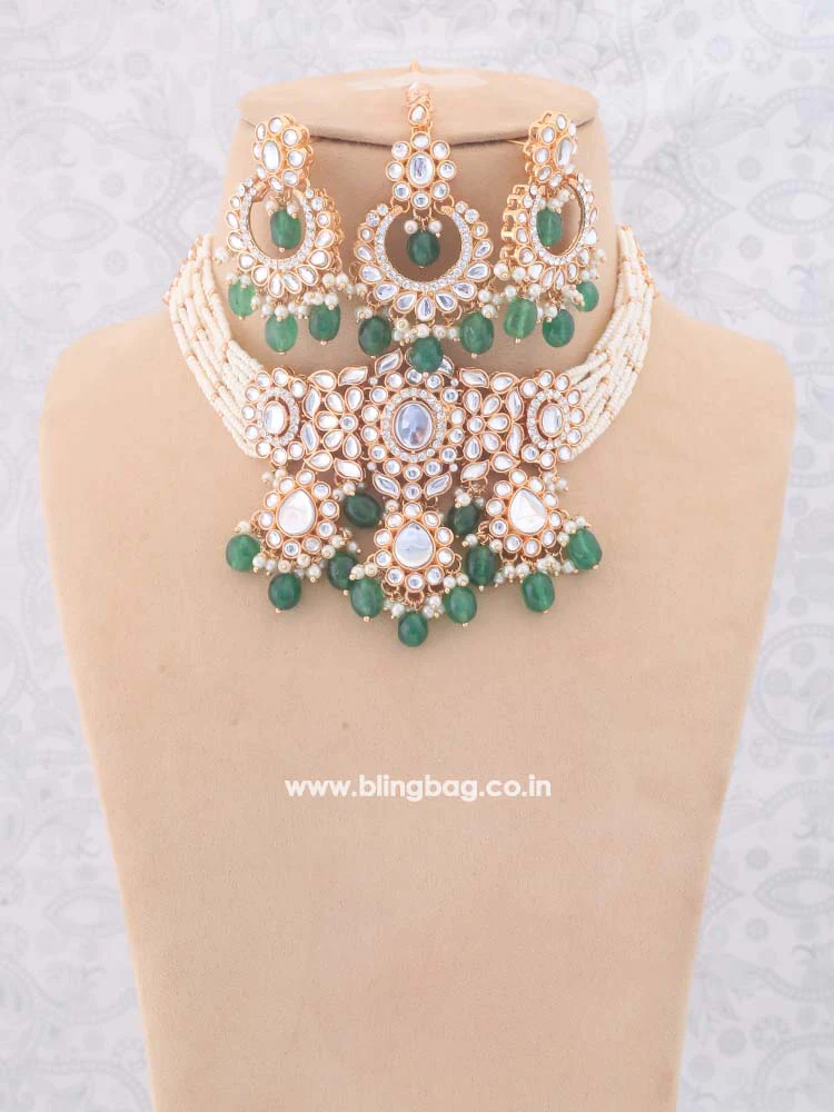 Emerald Sumani Kundan Jewellery Set