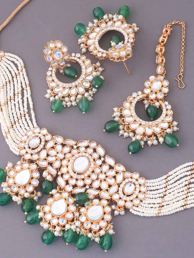 Emerald Sumani Kundan Jewellery Set - Image 4