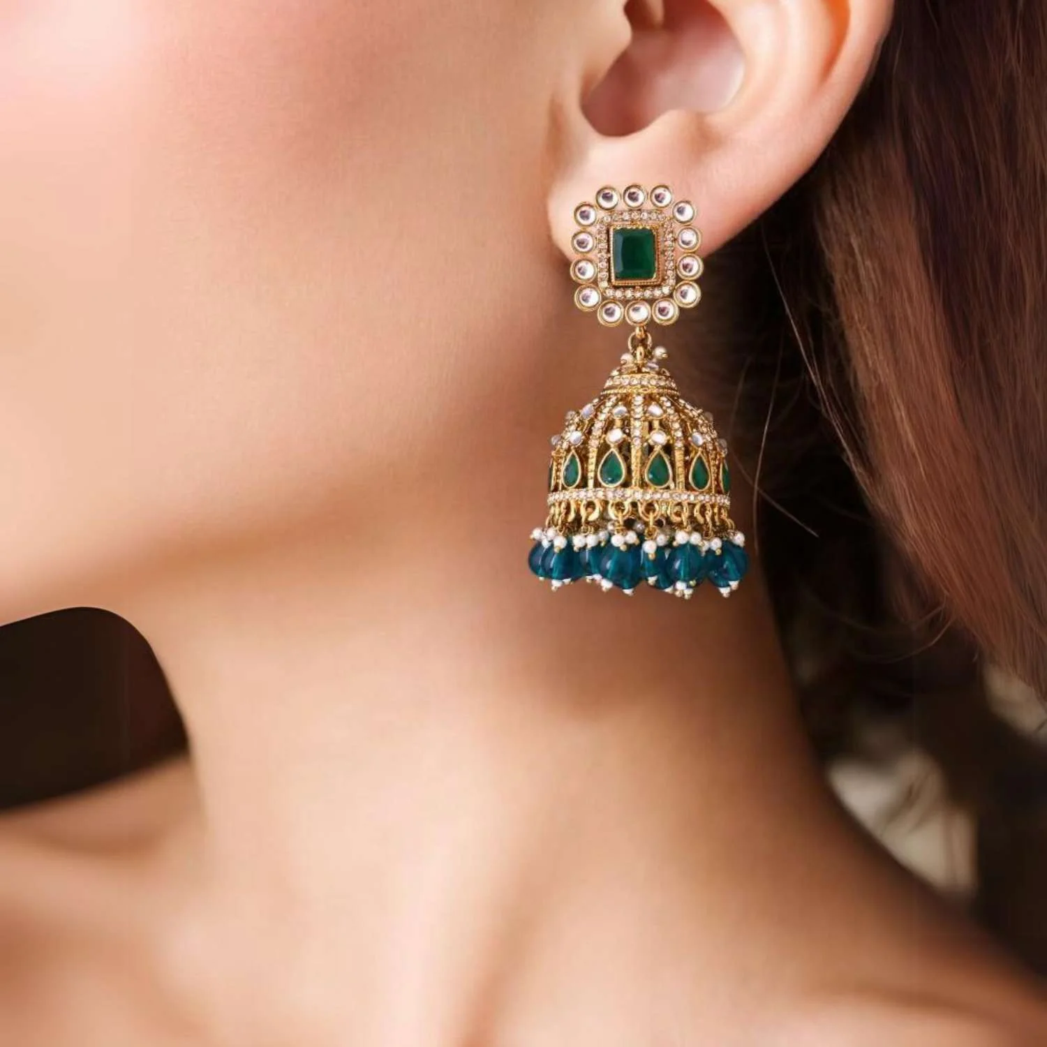 Emerald Sumaniya Jhumkis - Image 2