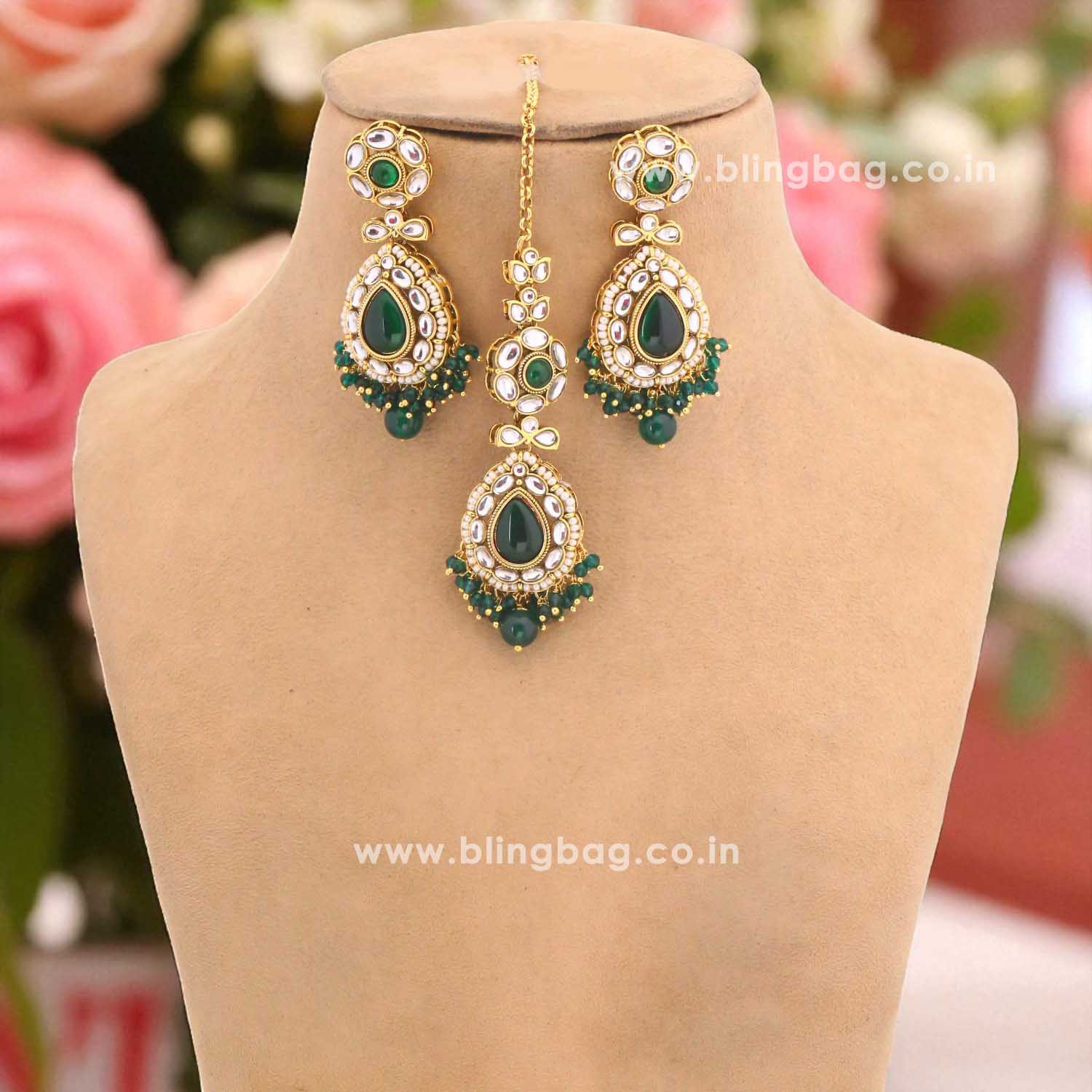 Emerald Sumedha Kundan Jewellery Set - Image 4