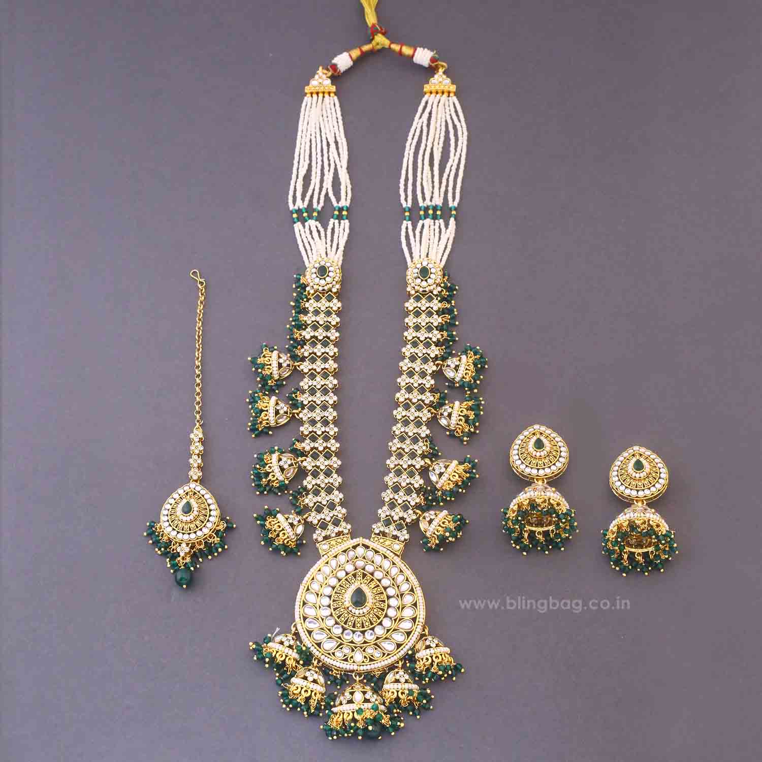 Emerald Surina Kundan Jewellery Set - Image 4