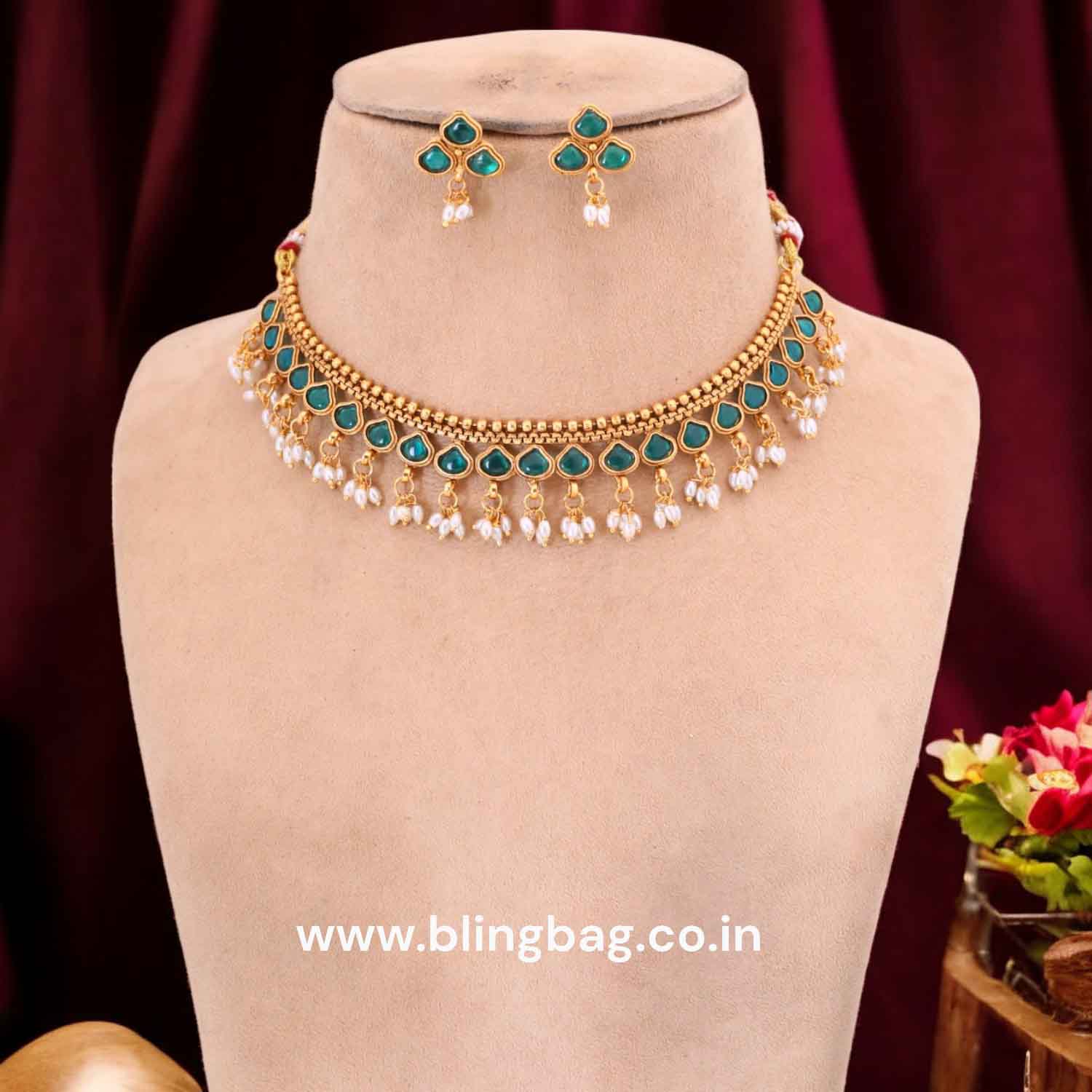 Emerald Tejpreet Antique Jewellery Set - New Arrival - Image 2