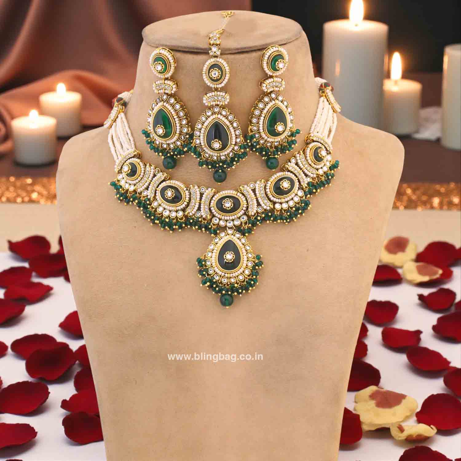 Emerald Ujvalini Kundan Jewellery Set - Image 2