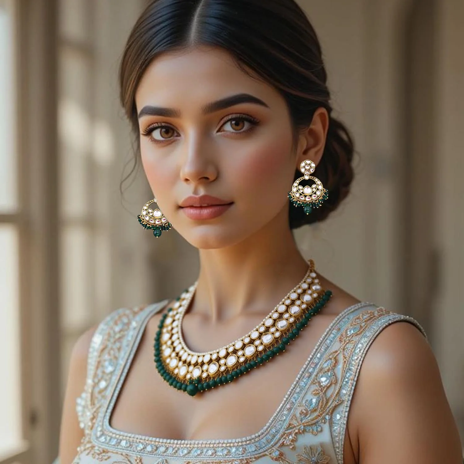 Emerald Vinitha Kundan Jewellery Set