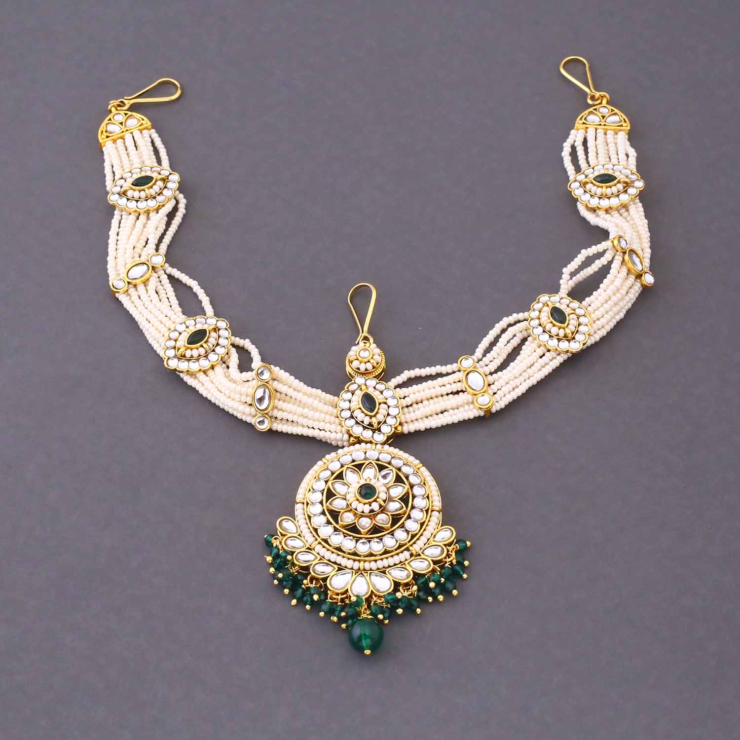 Emerald Yamika Kundan Bridal Jewellery Set - Image 5