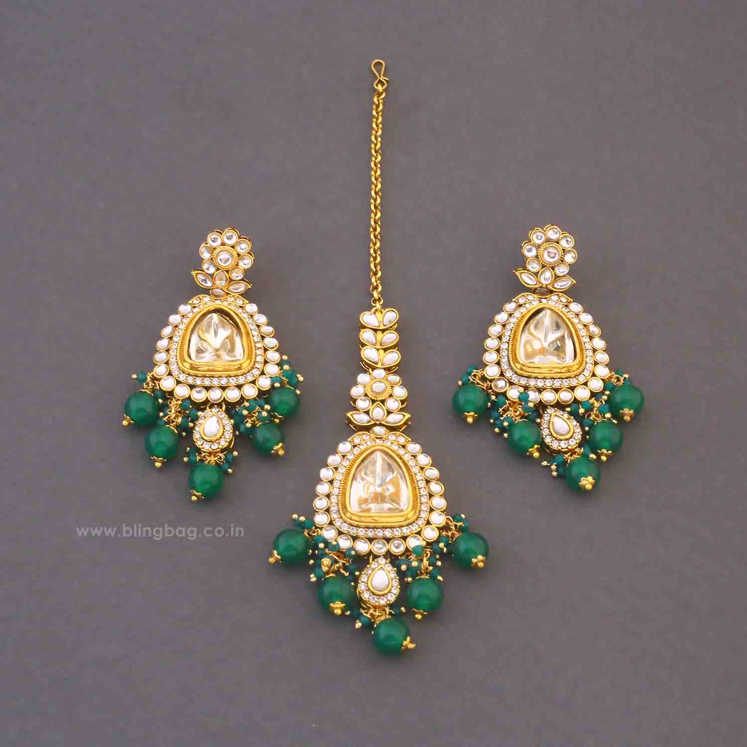 Emerald Yonita Maang Tikka - Image 4