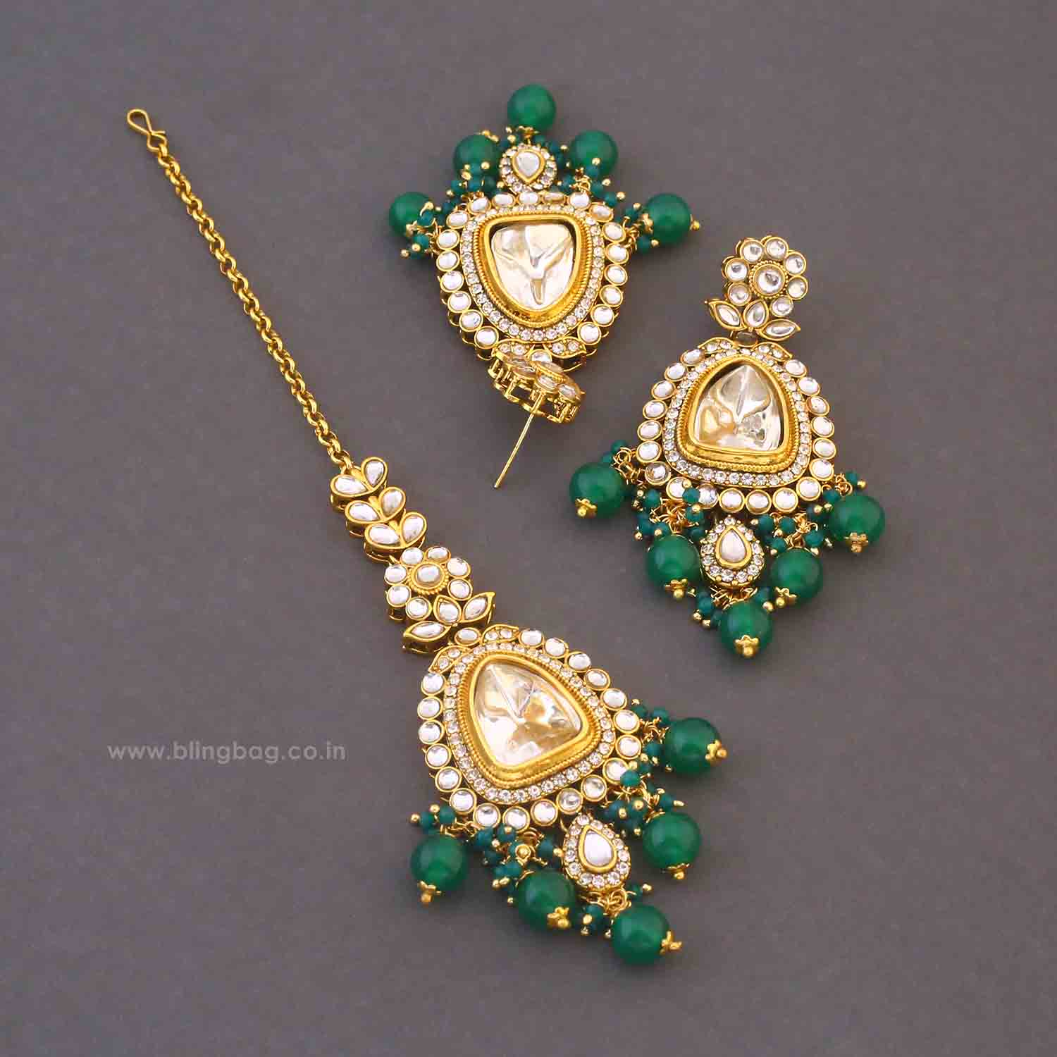 Emerald Yonita Maang Tikka - Image 5
