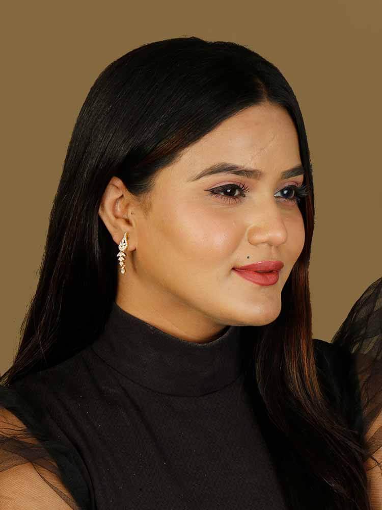 Girna Shiny Gold Dangler Earrings - EOSS - Image 2