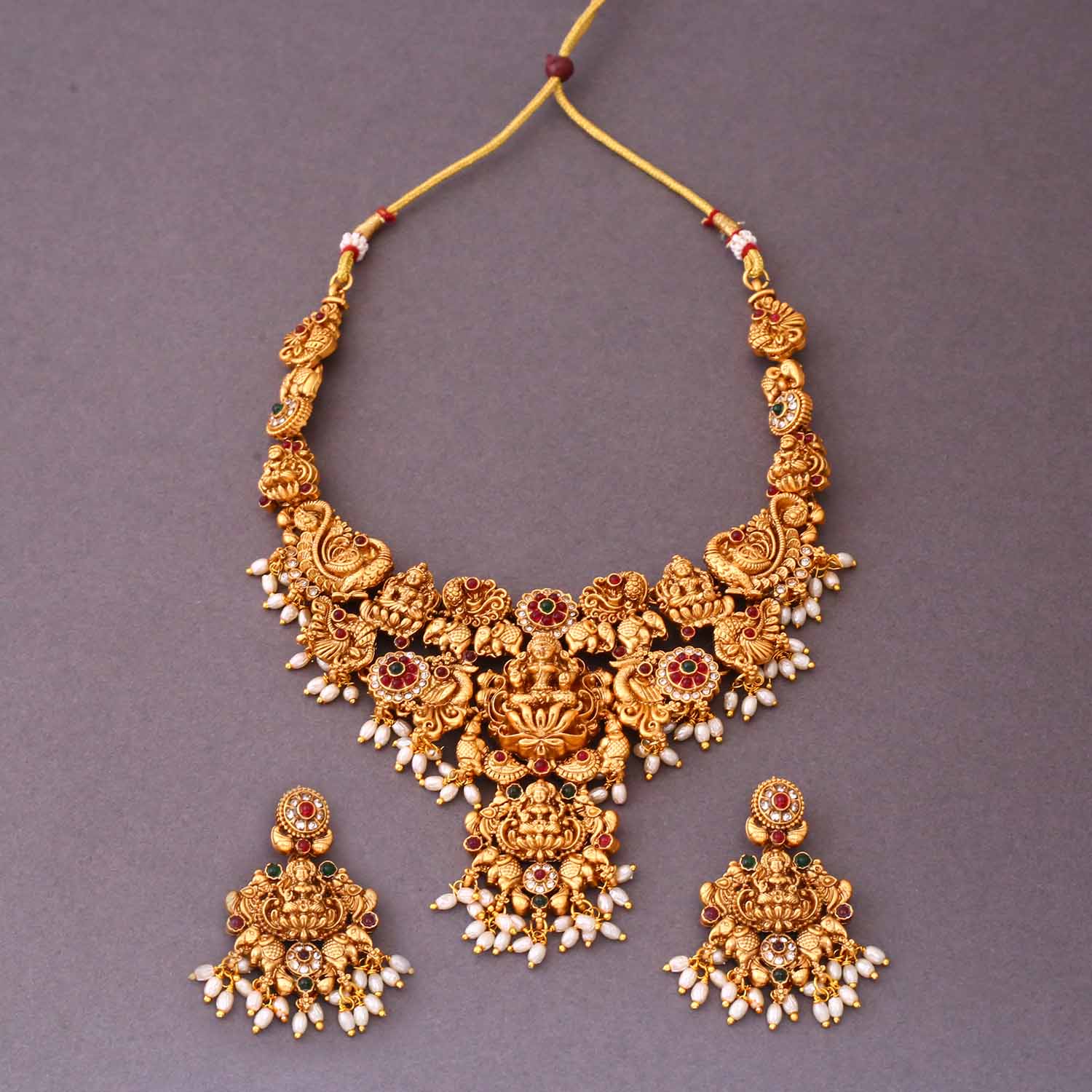 Golden Akhila Temple Jewellery Set - New Arrival - Image 3
