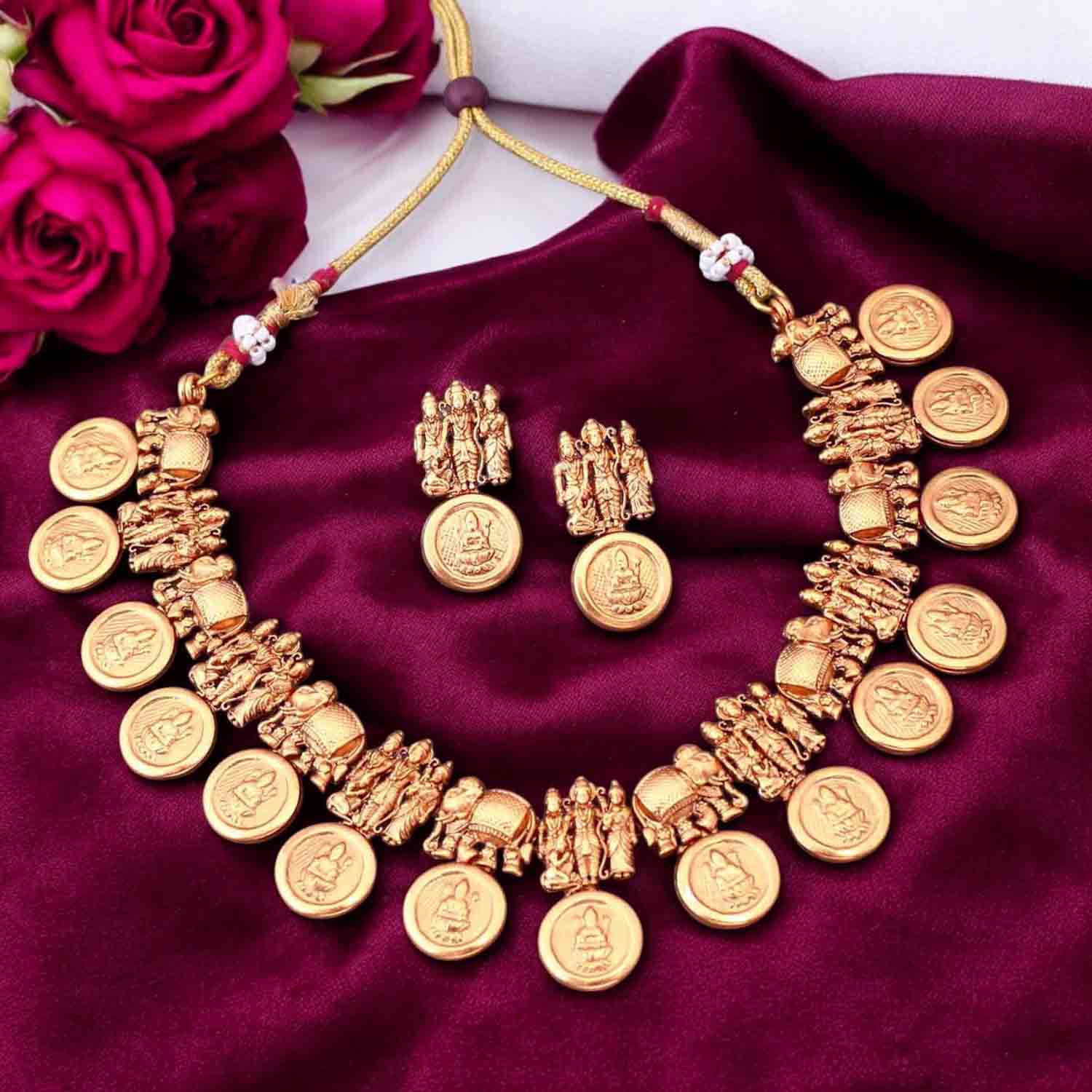 Golden Akinand Temple Jewellery Set- New Arrival