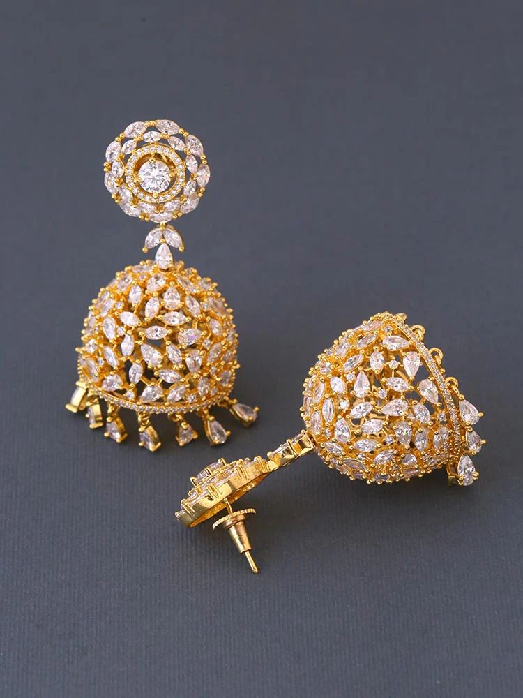 Golden Amara Zirconia Jhumkis - Image 3