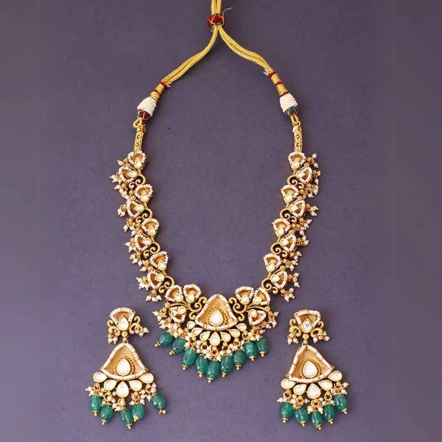 Golden Anarkali Antique Jewellery Set - Image 4