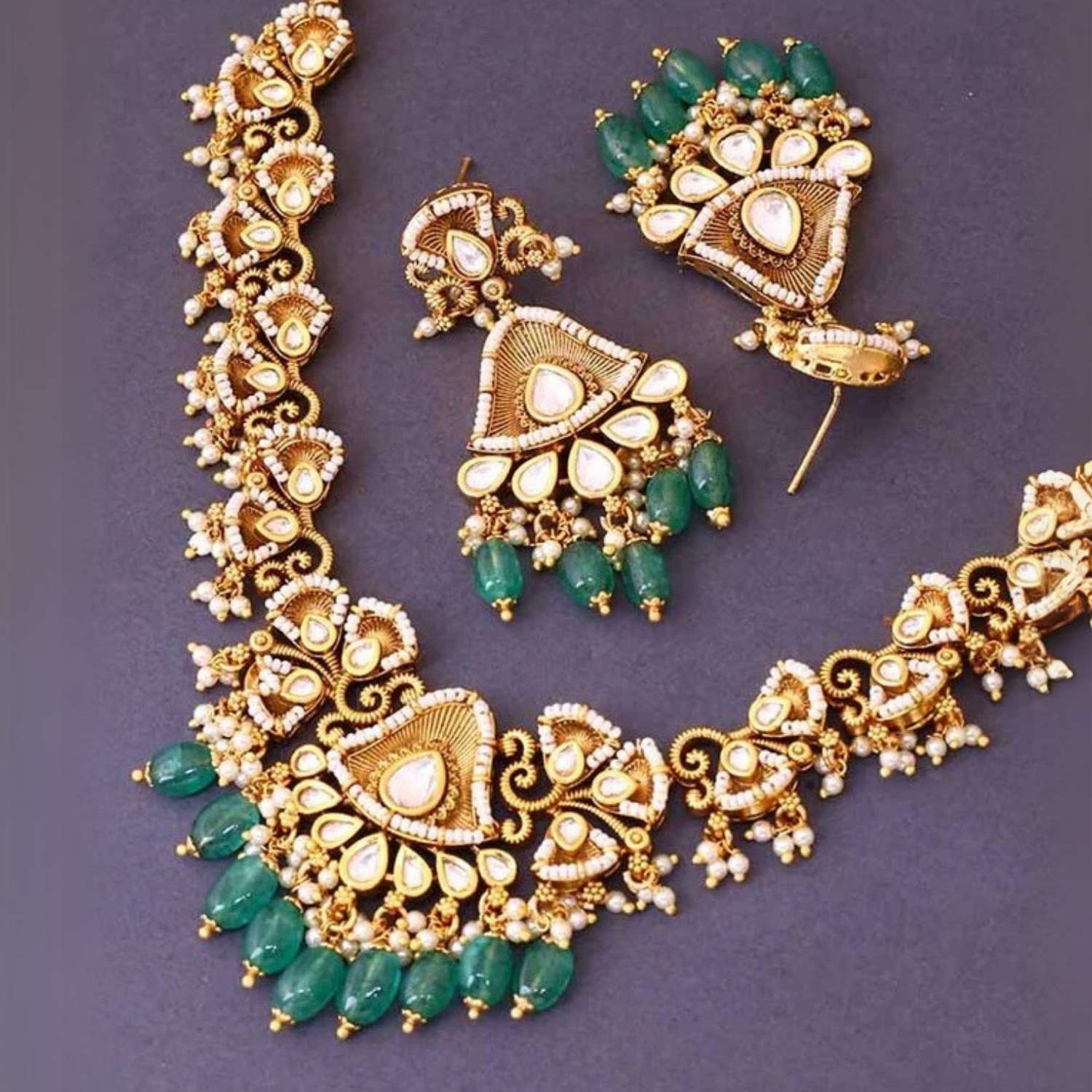 Golden Anarkali Antique Jewellery Set - Image 5