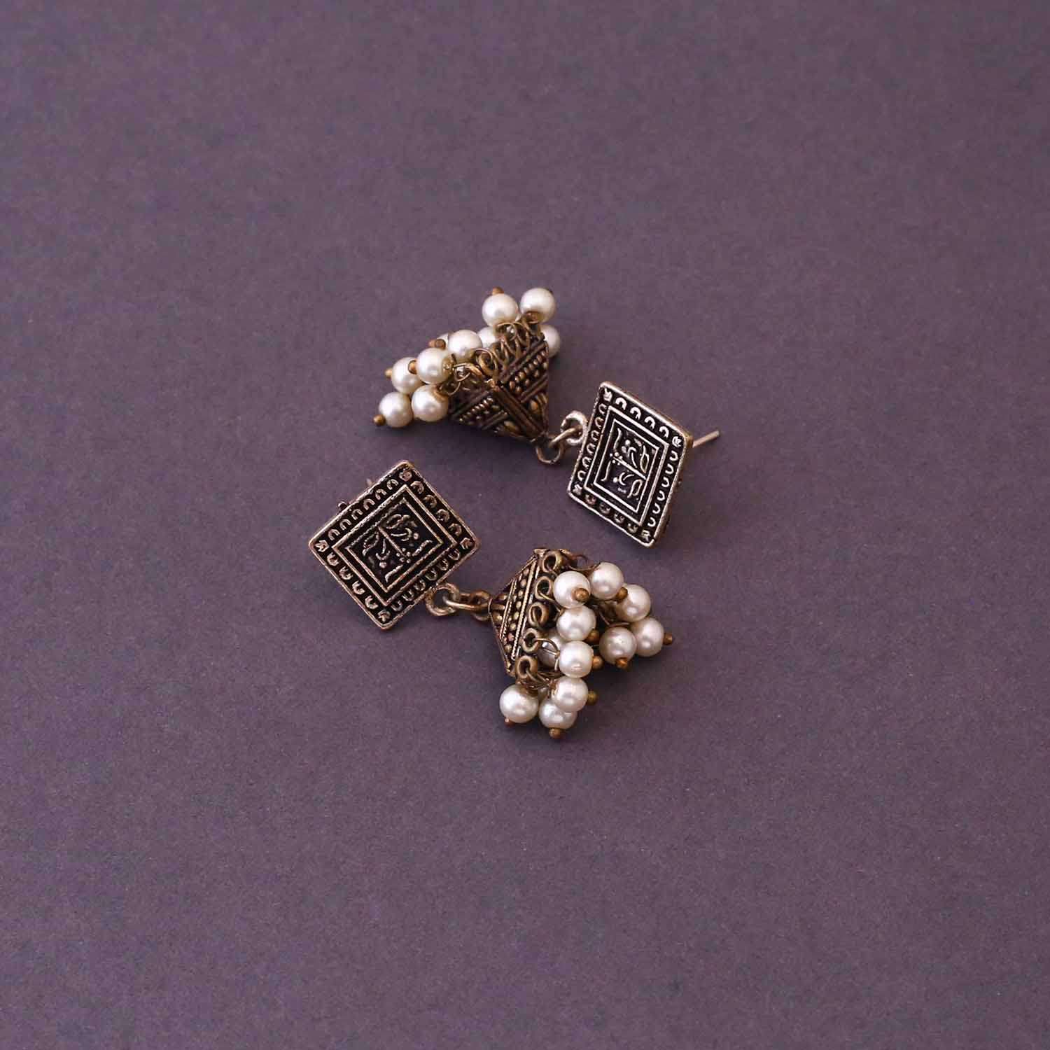 Golden Arbuda Oxidised Jhumkis - EOSS - Image 4
