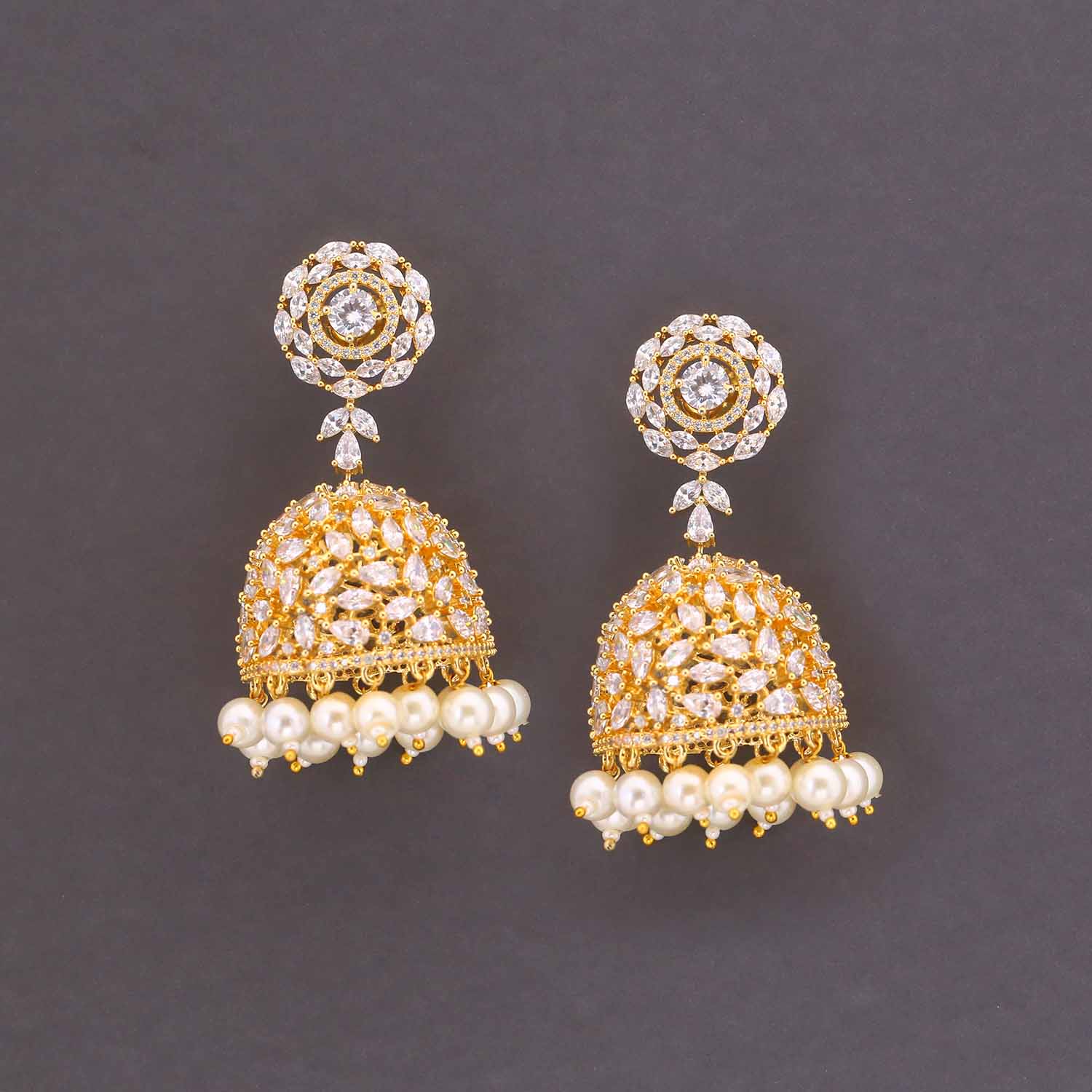 Golden Mini Avi Zirconia Jhumkis - Image 3