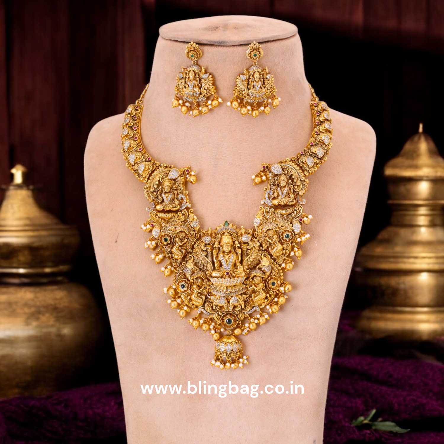 Golden Chaturmukha 3D Temple Jewellery Set- New Arrival - Image 2
