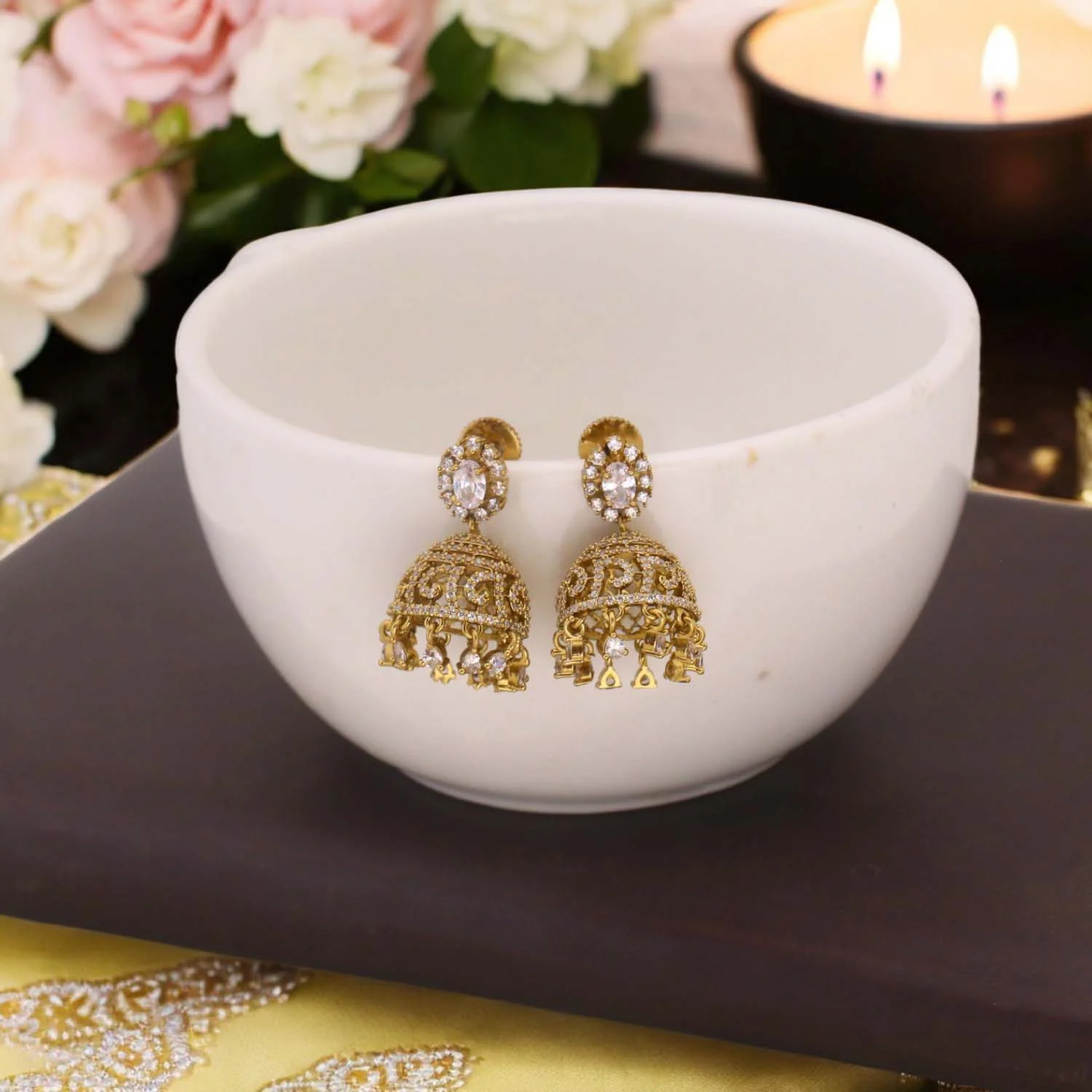 Golden Connie Zirconia Jhumkis