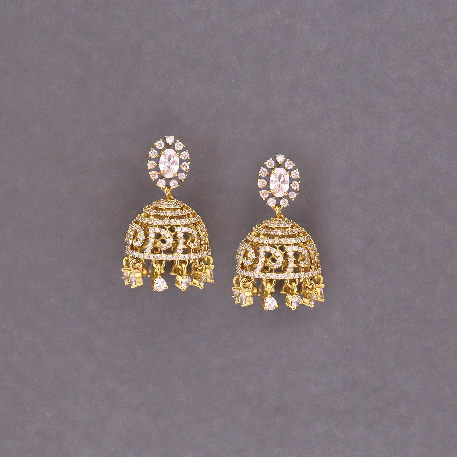 Golden Connie Zirconia Jhumkis - Image 2