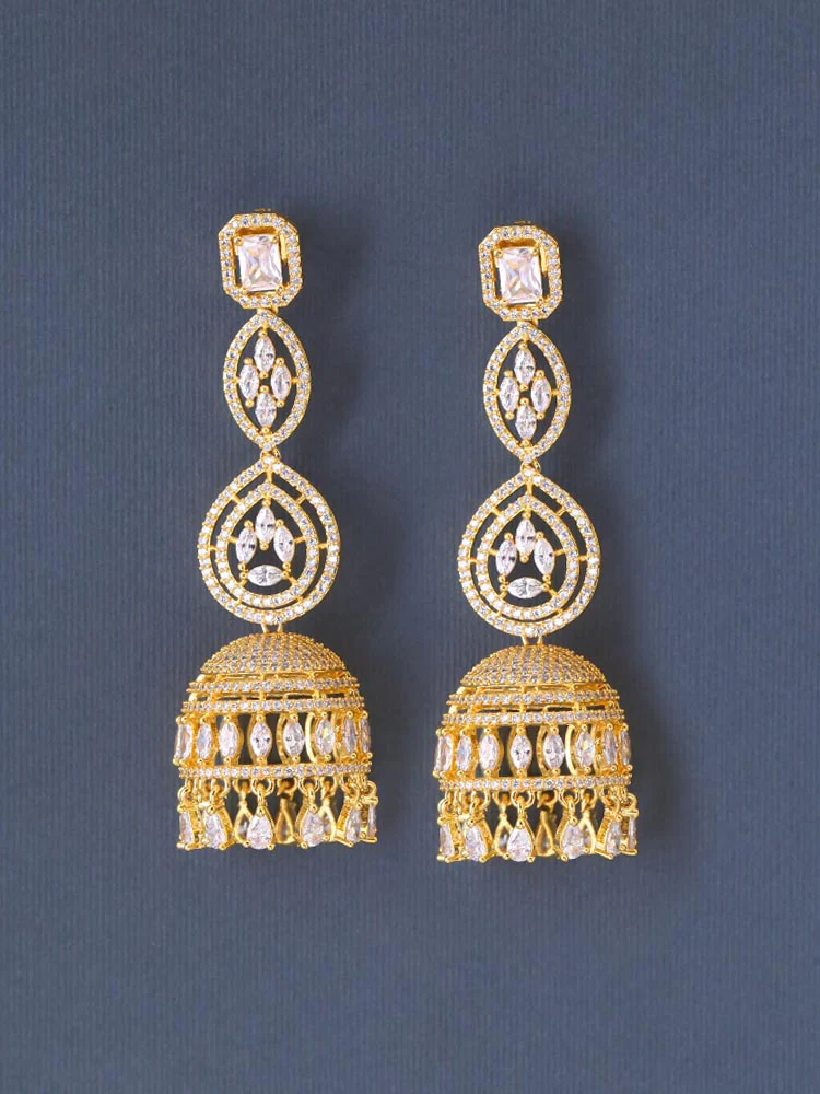 Golden Cornelia Zirconia Jhumkis - Image 2
