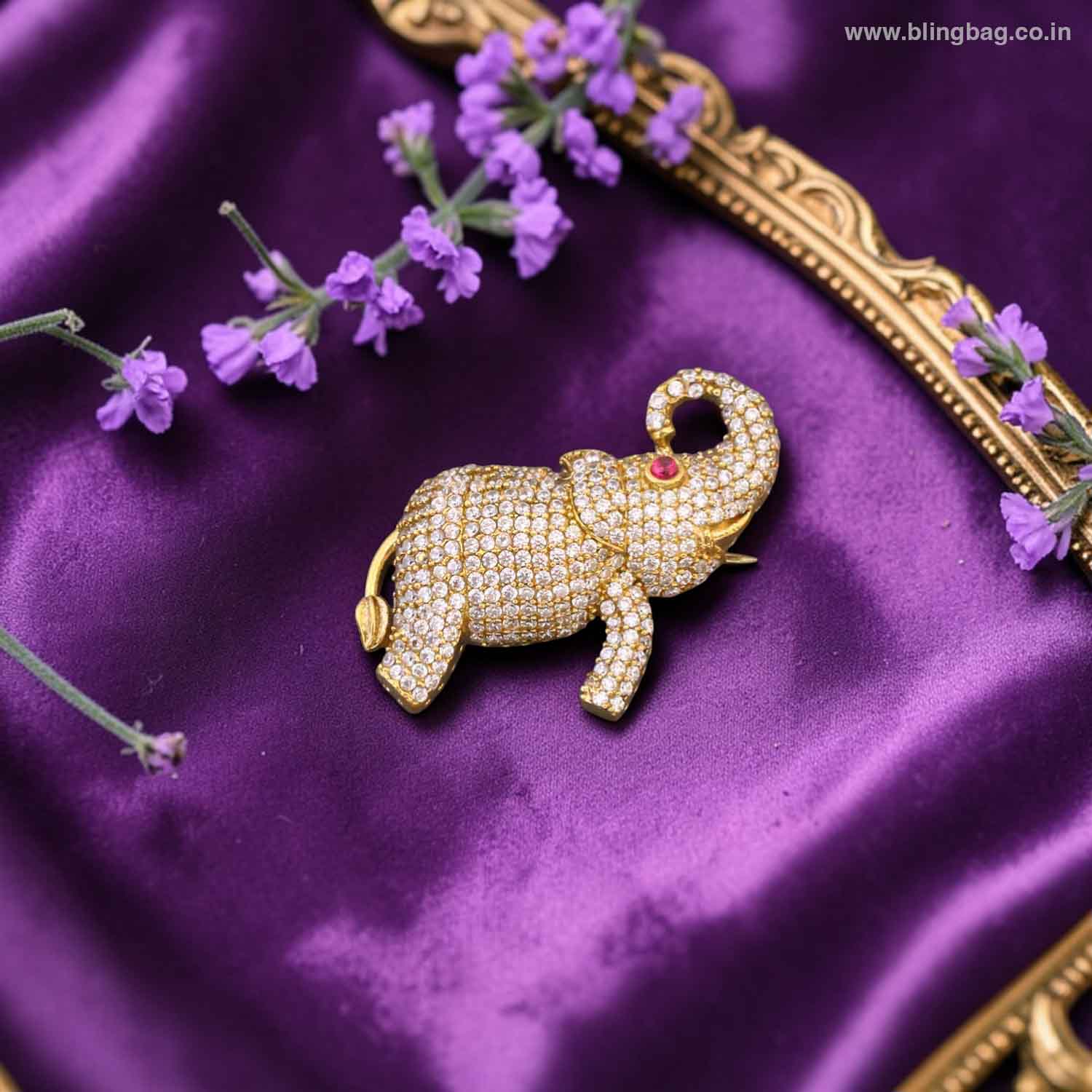 Golden Crytsal Gajraj Brooch - Image 2