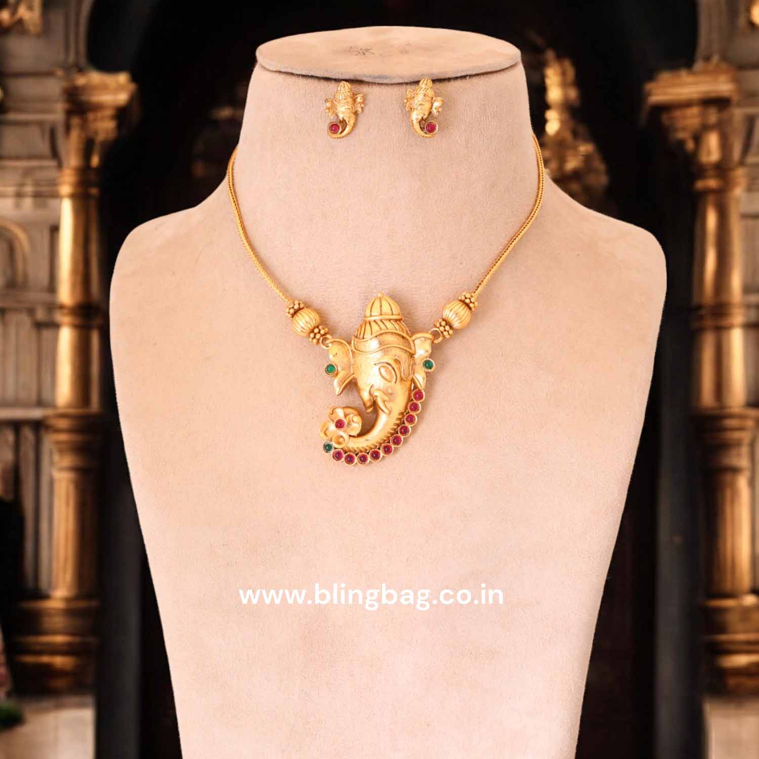 Golden Ganpati Temple Jewellery Set - New Arrival - Image 2