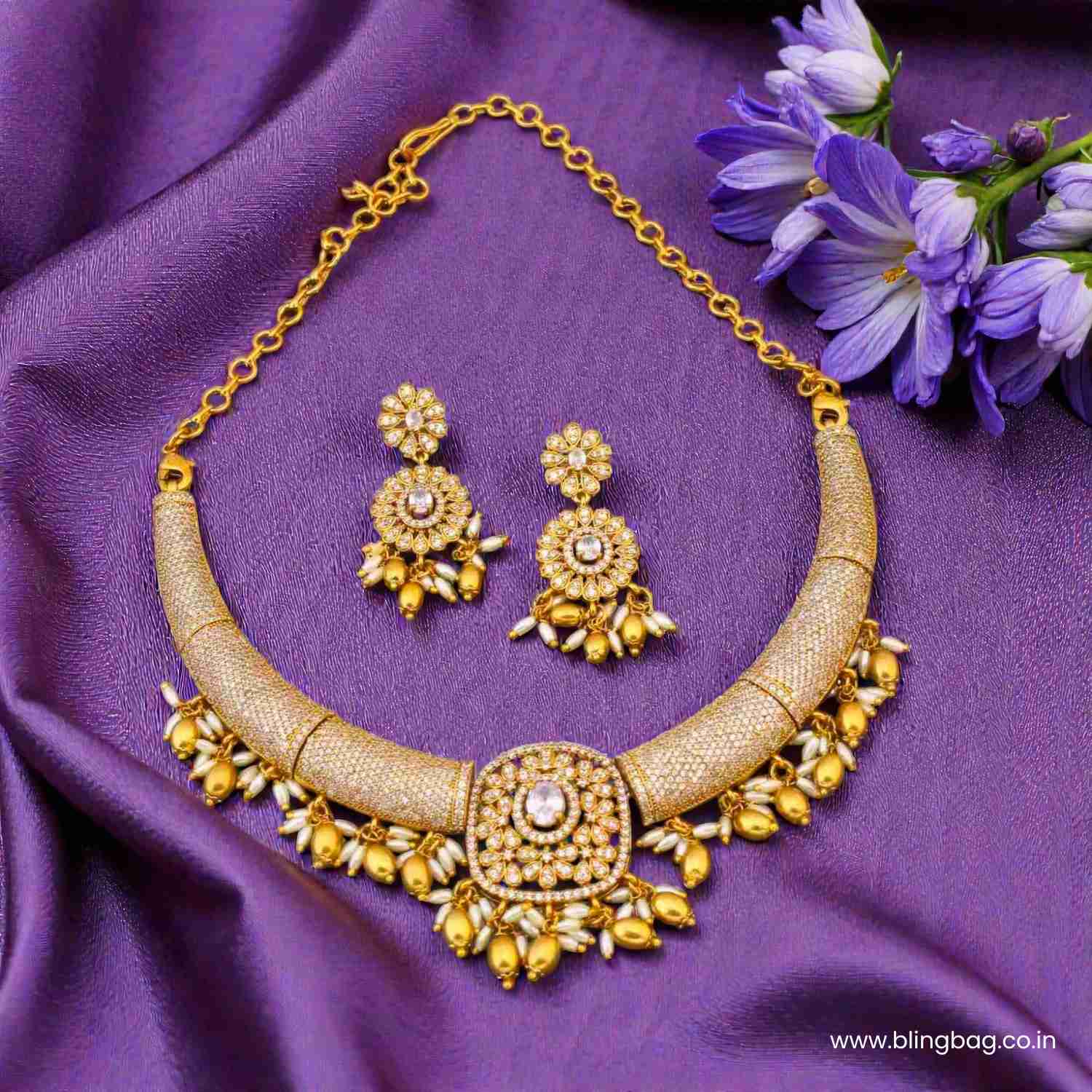 Golden Gemin Hasli Antique Jewellery Set - New Arrival - Image 2