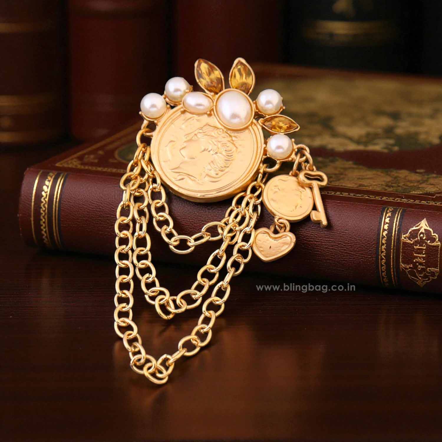 Golden Gilded Coin Brooch - Image 2