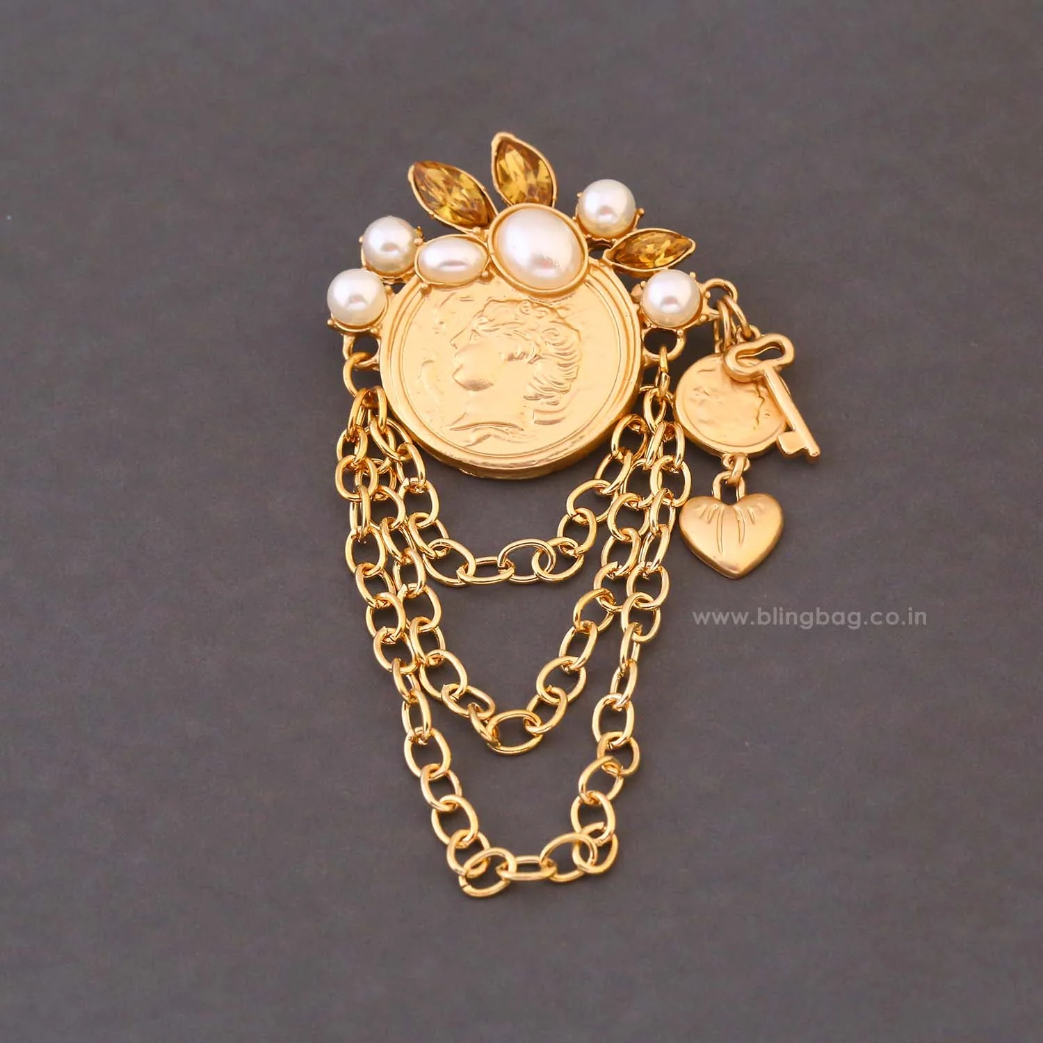 Golden Gilded Coin Brooch - Image 3