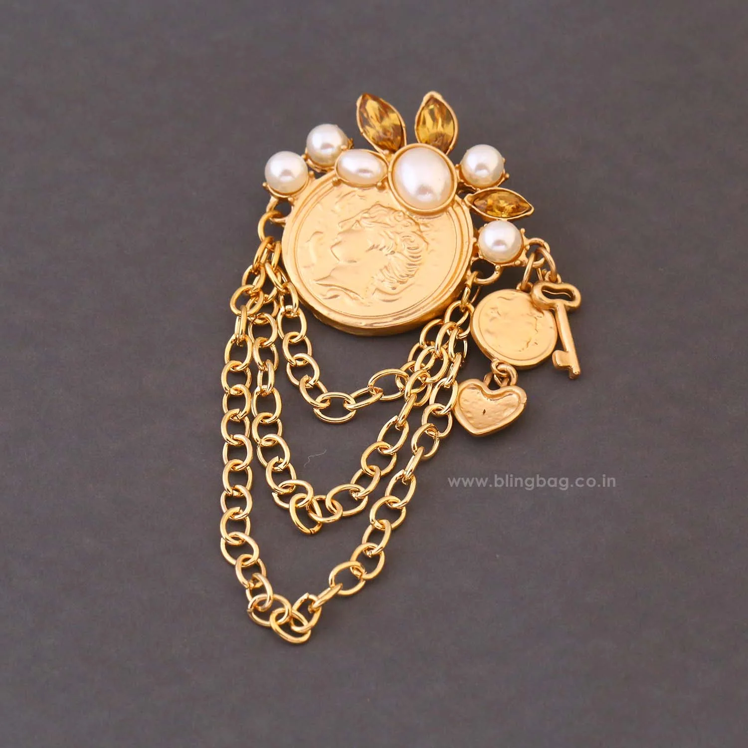 Golden Gilded Coin Brooch - Image 5