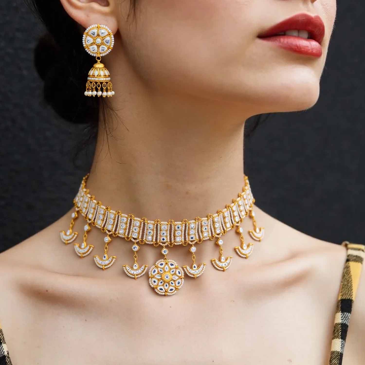 Golden Ishya Kundan Jewellery Set