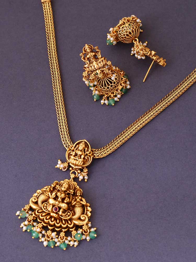 Golden Jaal Temple Pendant Set - Image 4
