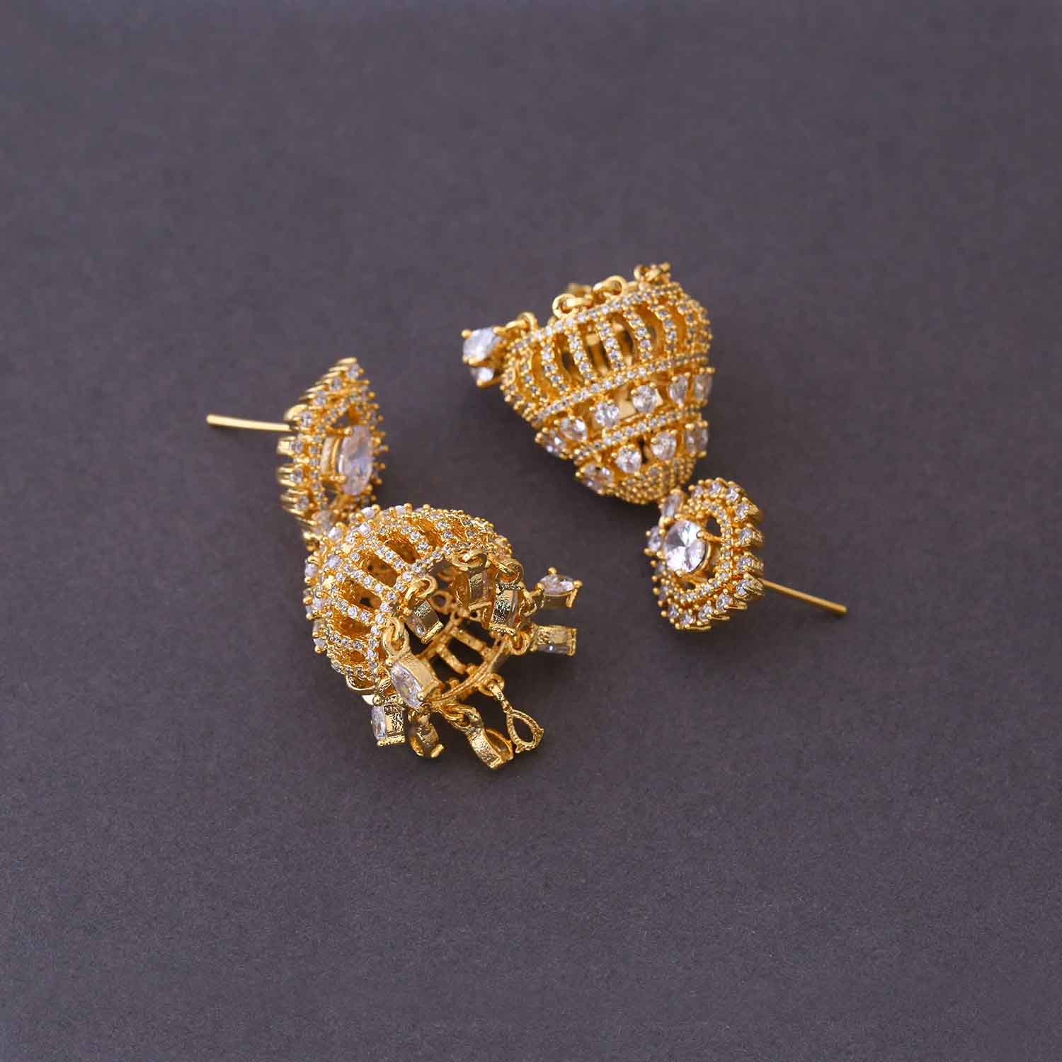 Golden Juan Zirconia Jhumkis - Image 4