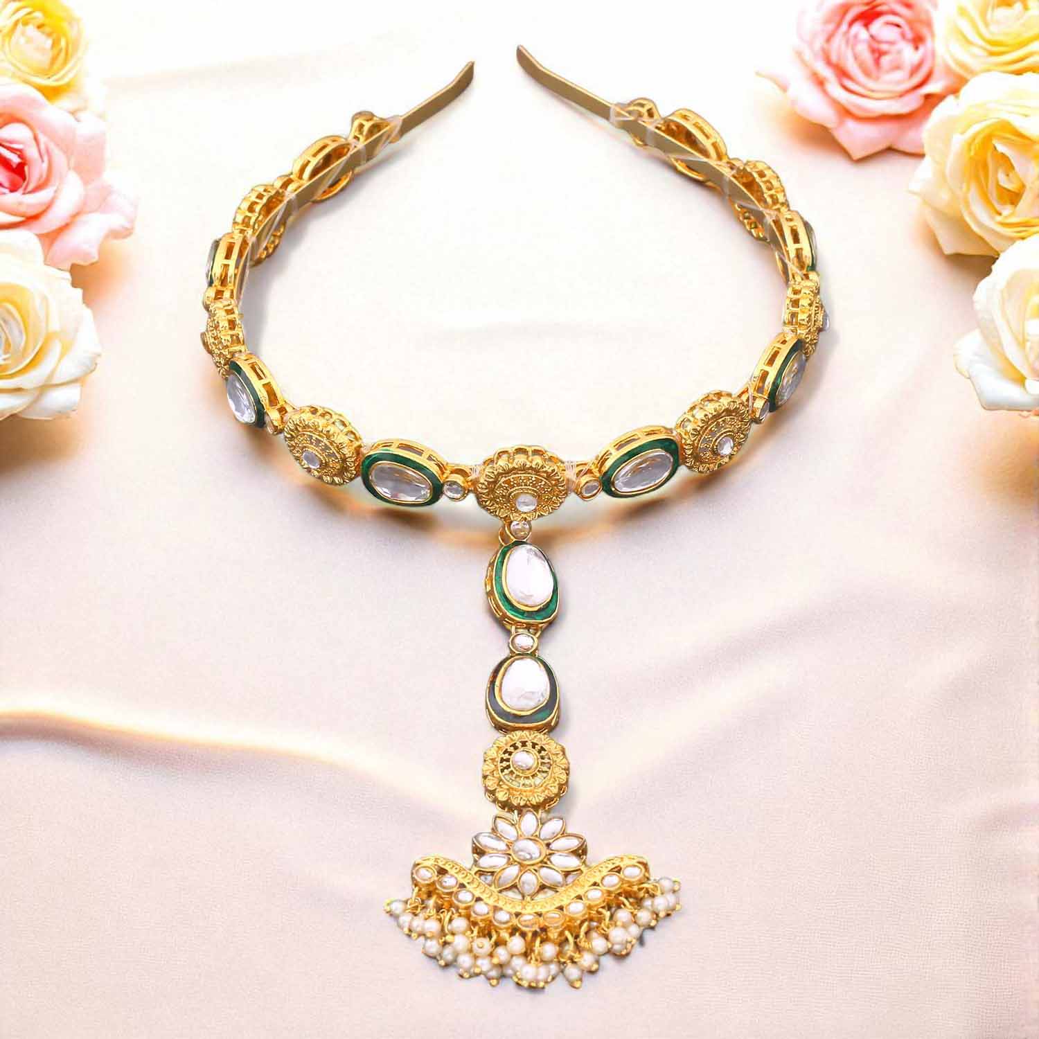 Golden Kalpita Hairband With Tikka - Image 2