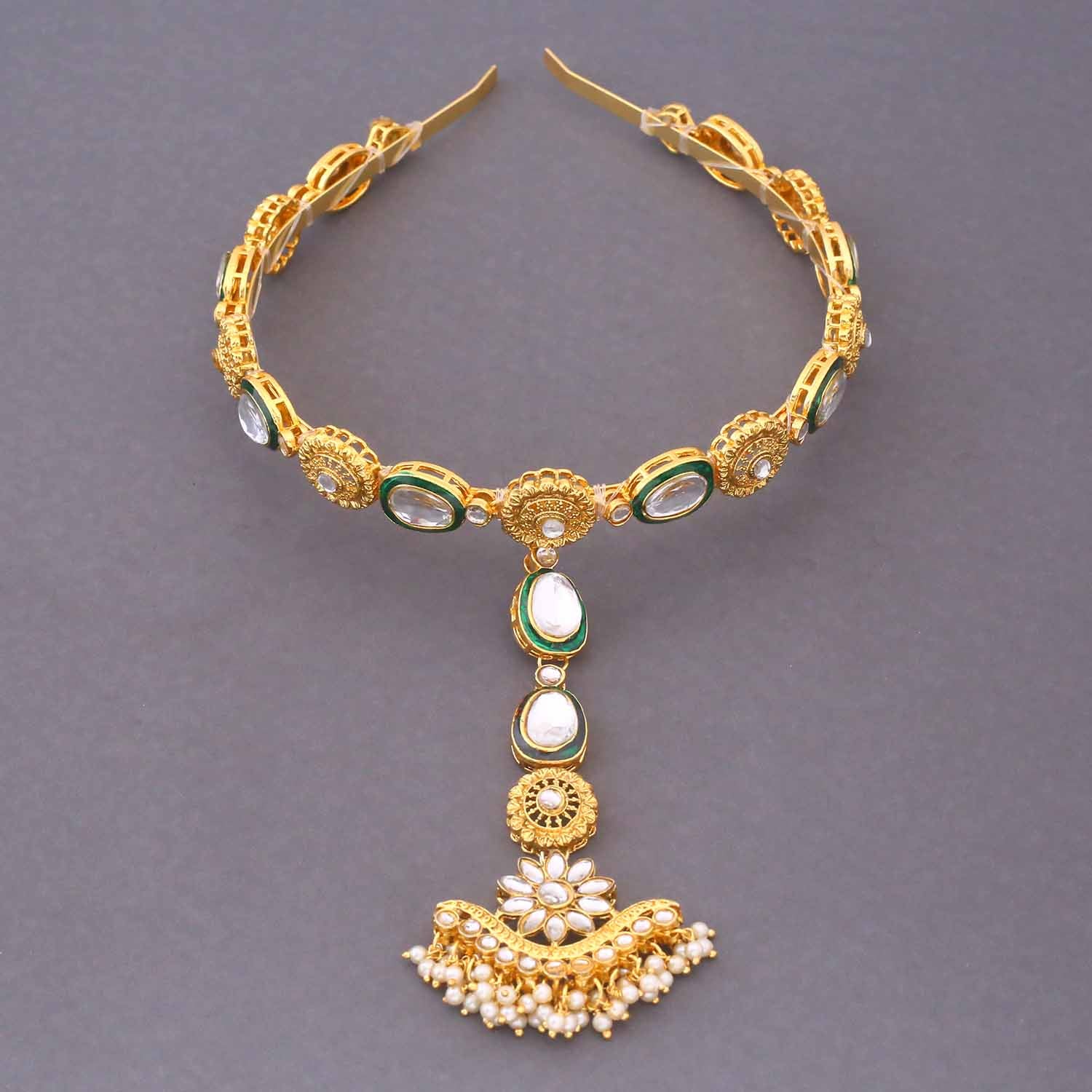 Golden Kalpita Hairband With Tikka - Image 3