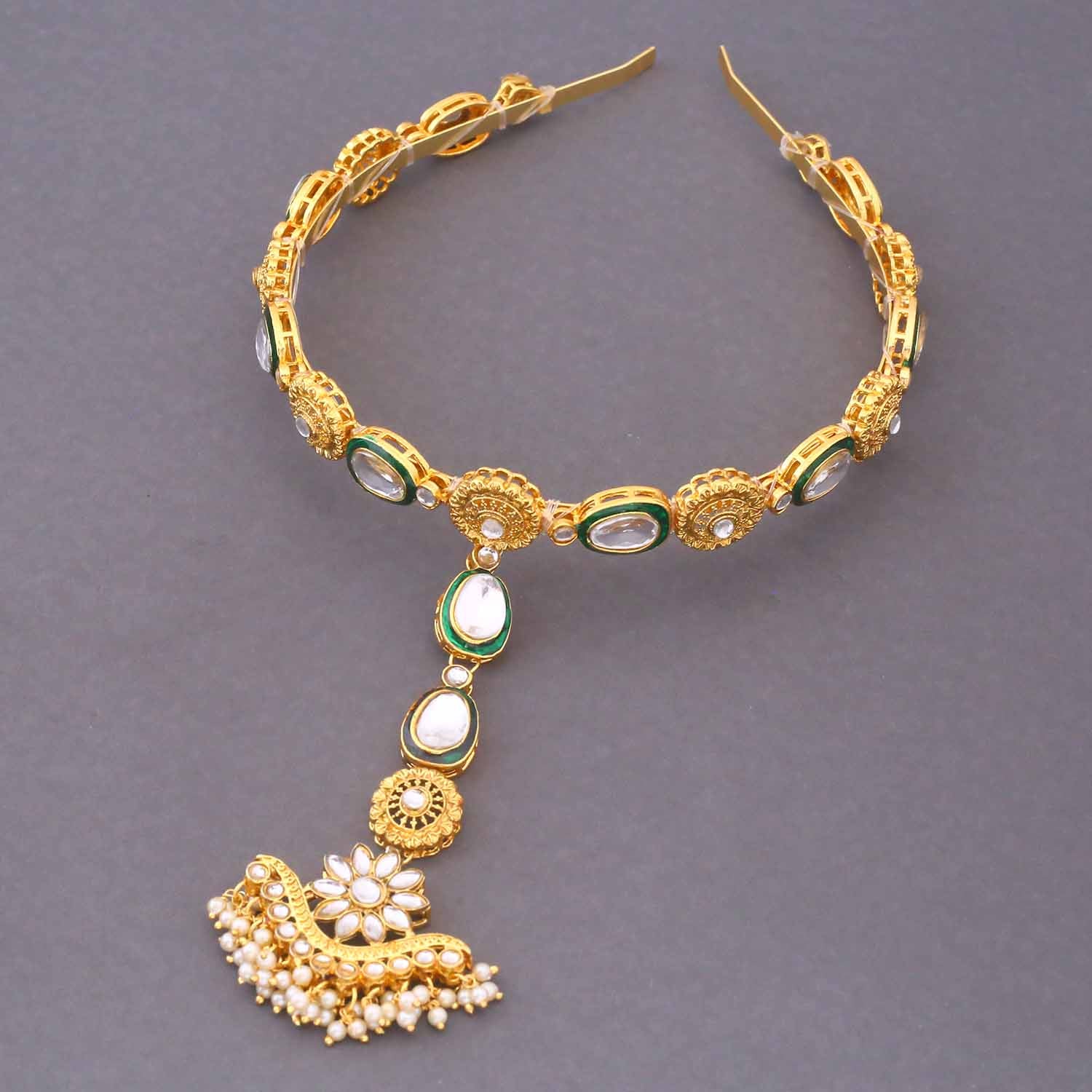 Golden Kalpita Hairband With Tikka - Image 4