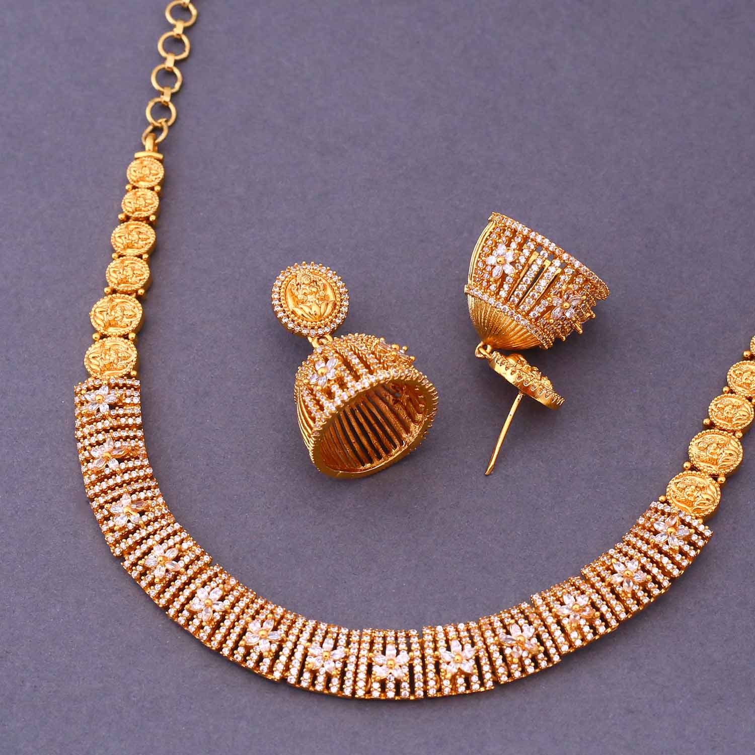 Golden Maheshiya Hasli Temple Jewellery Set-New Arrival - Image 4