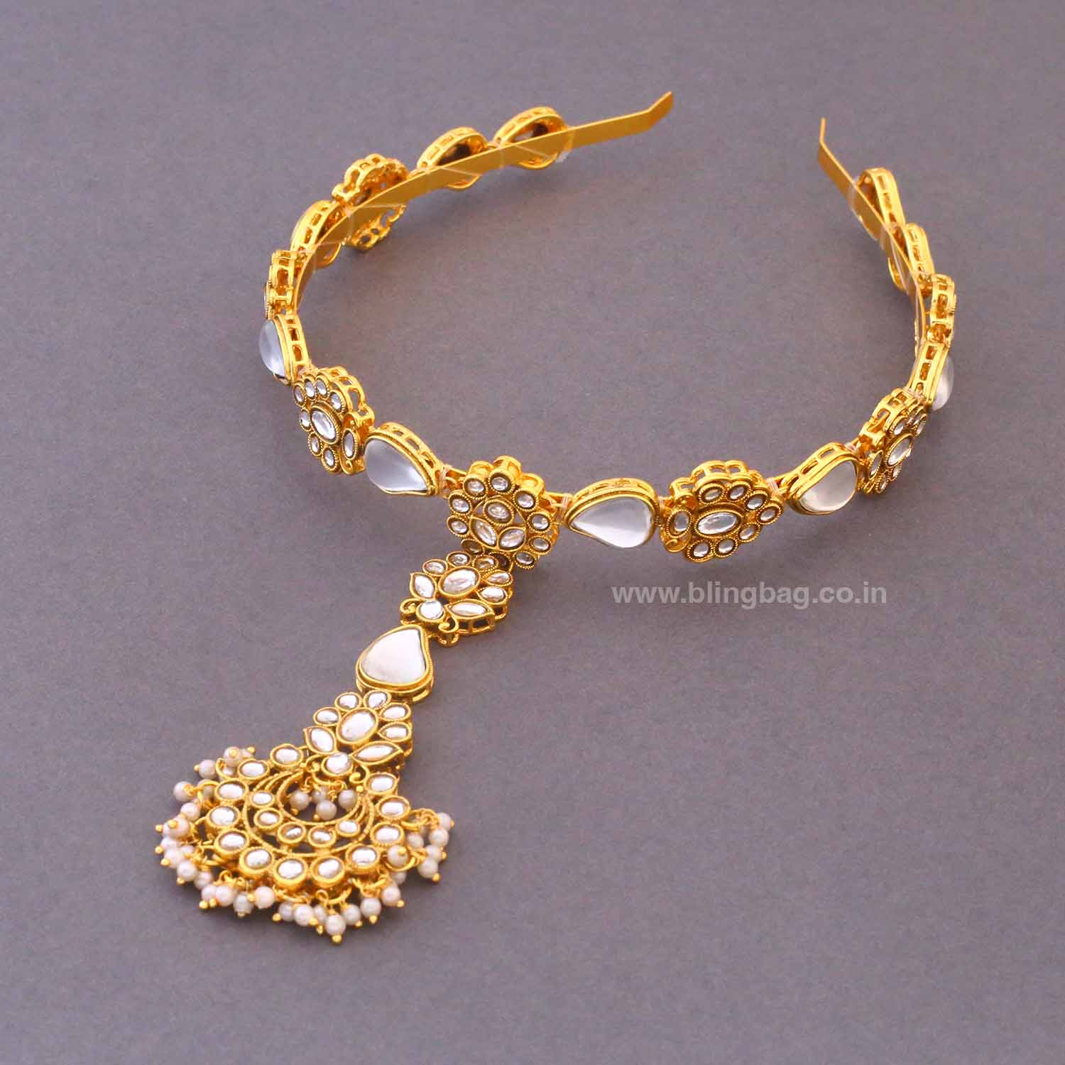 Golden Mourta Hairband With Tikka - Image 3